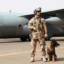 soldier, dog, plane, a man