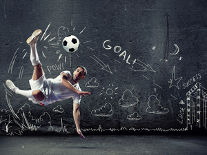 wall, Drawing, footballer, Ball, Soccer
