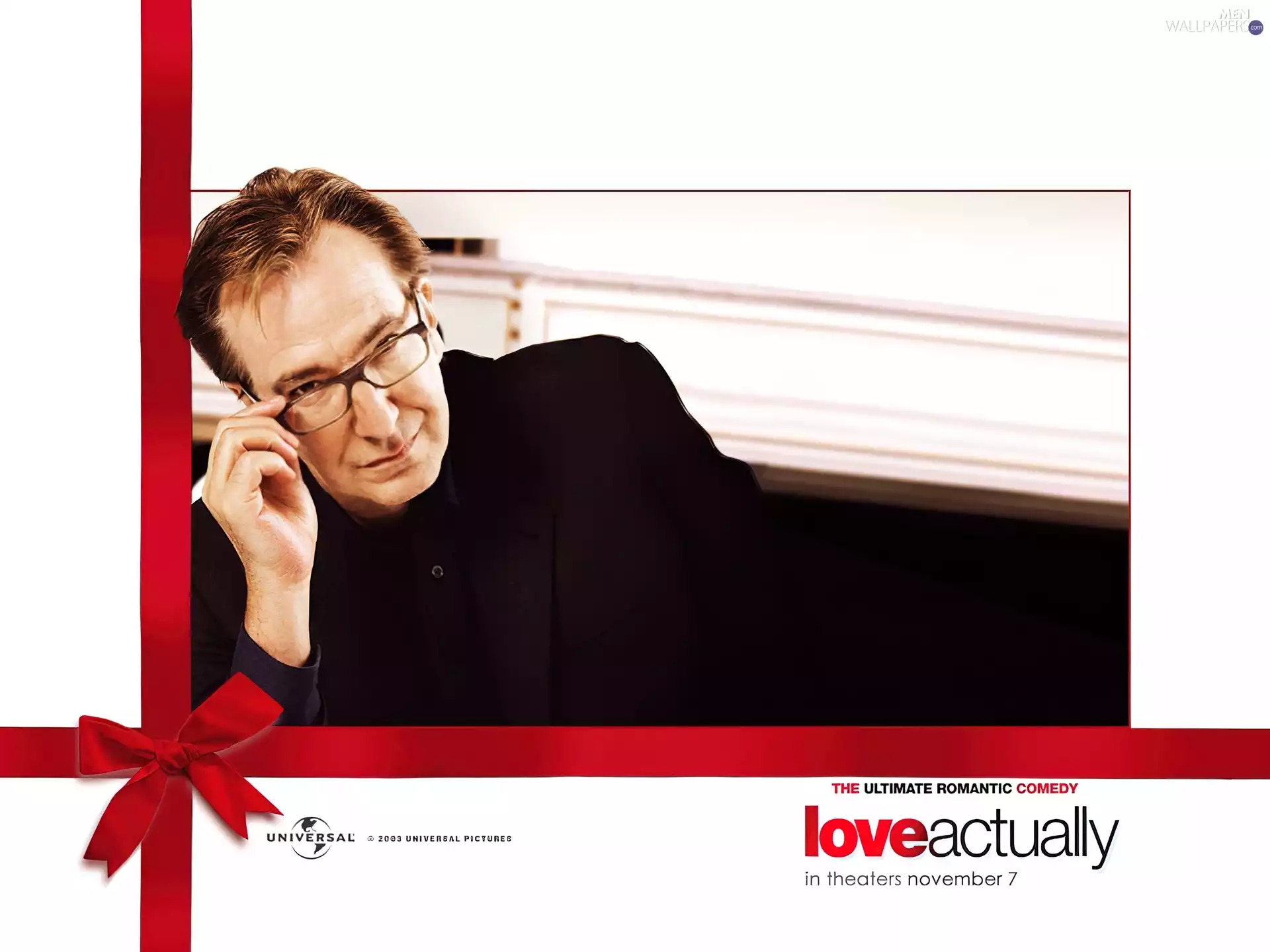 Glasses, ribbon, Alan Rickman, a man, Love Actually