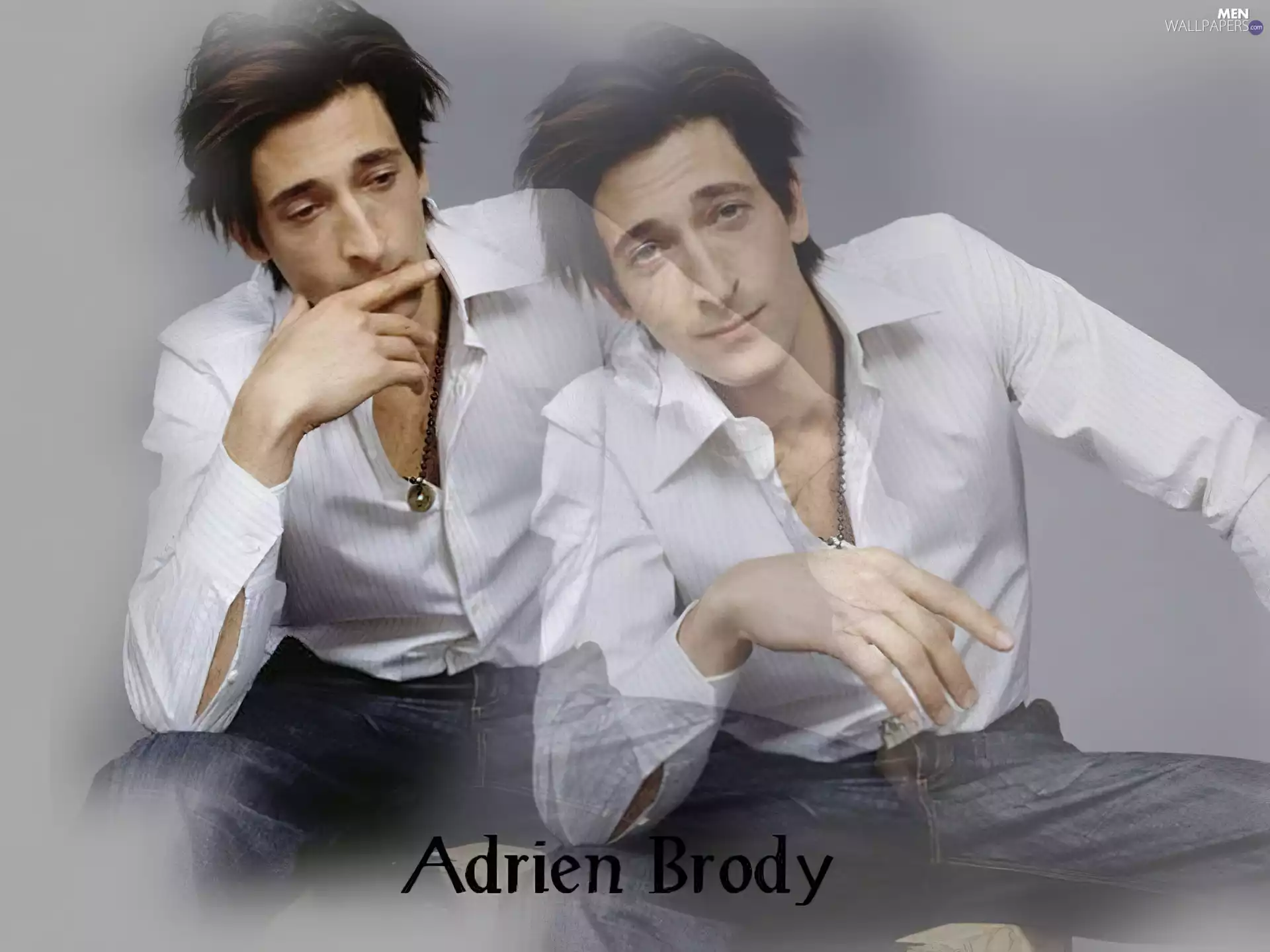 Adrien Brody, shirt, Necklace, White