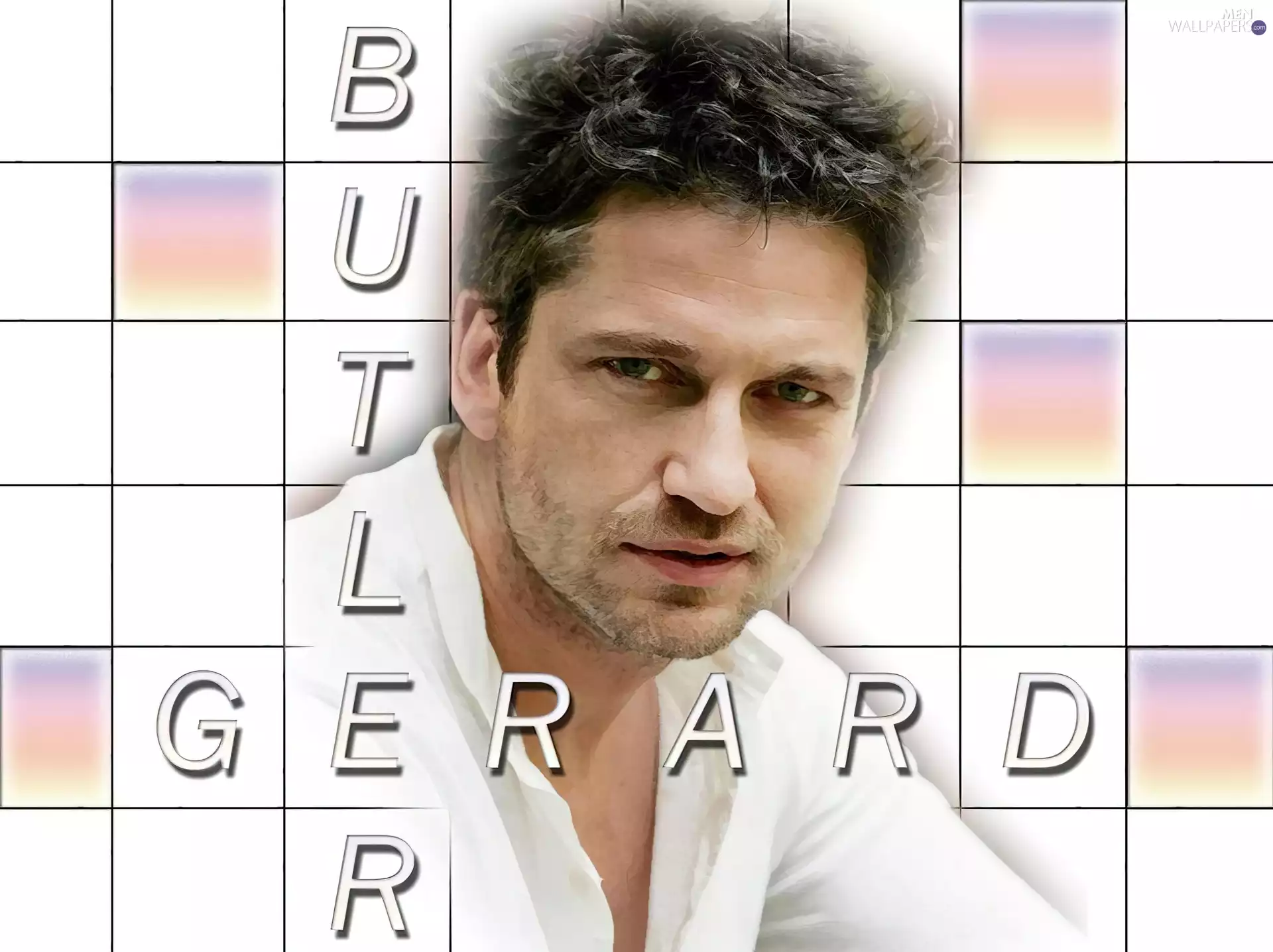 Blond hair, Gerard Butler, white shirt