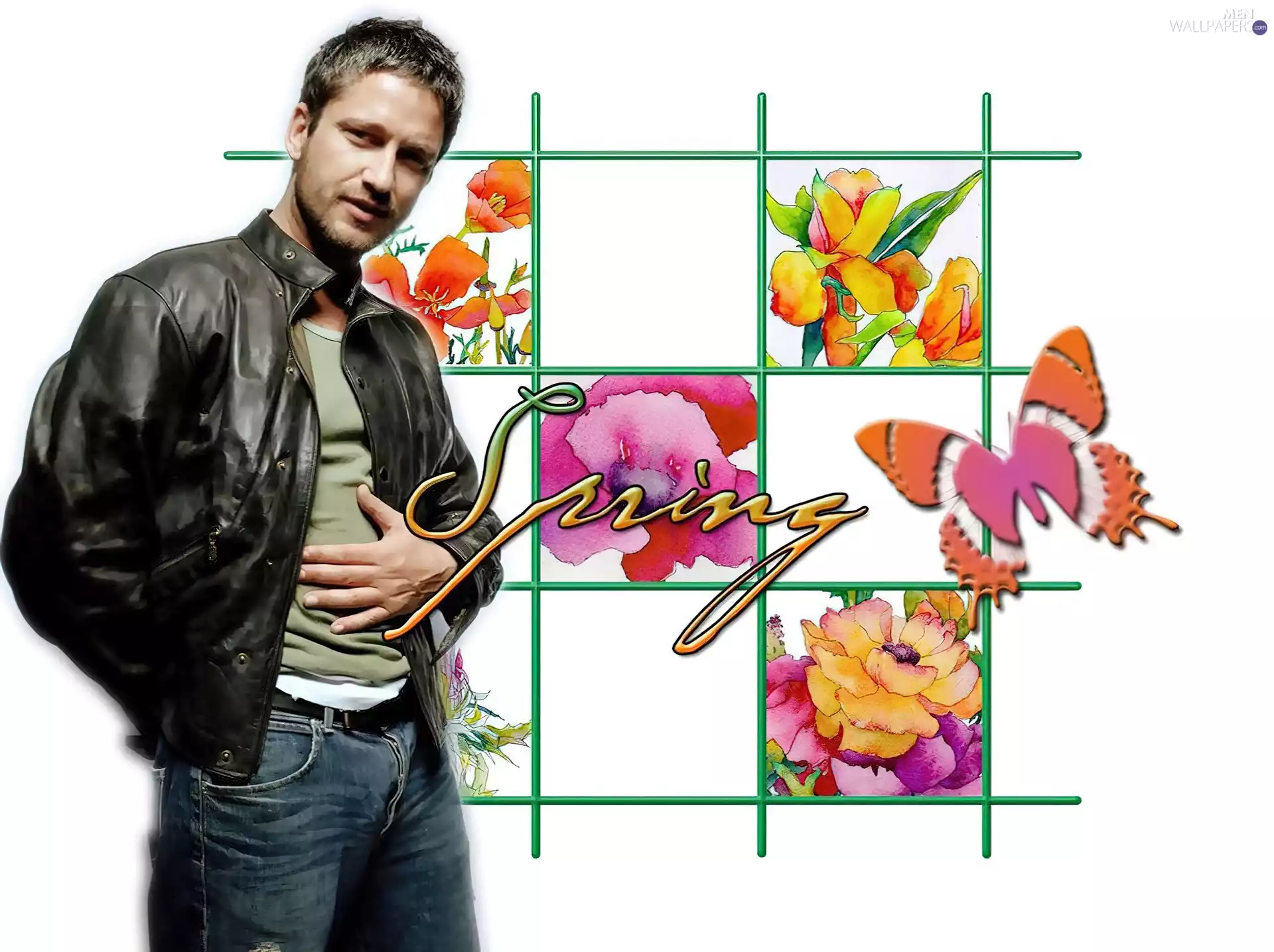 Gerard Butler, spring black jacket