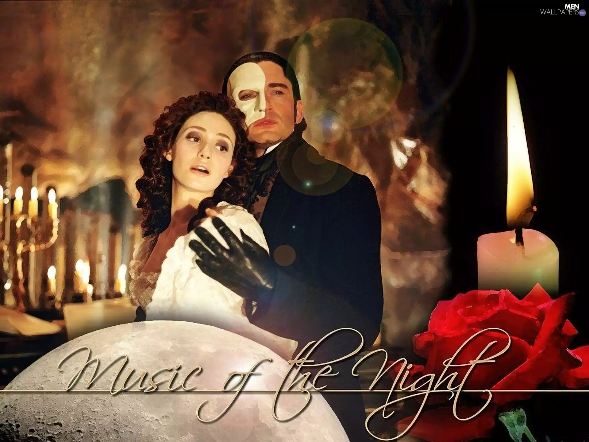 Emmy Rossum, Phantom Of The Opera, Candles, rose, Gloves, Gerard Butler