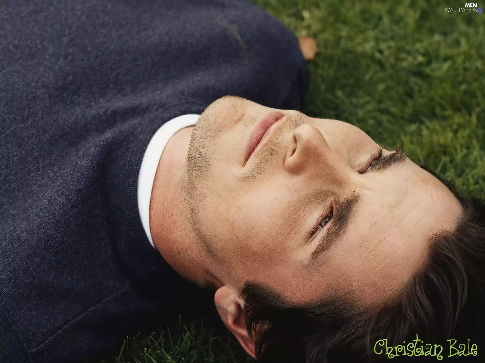 grass, Christian Bale, dark hair