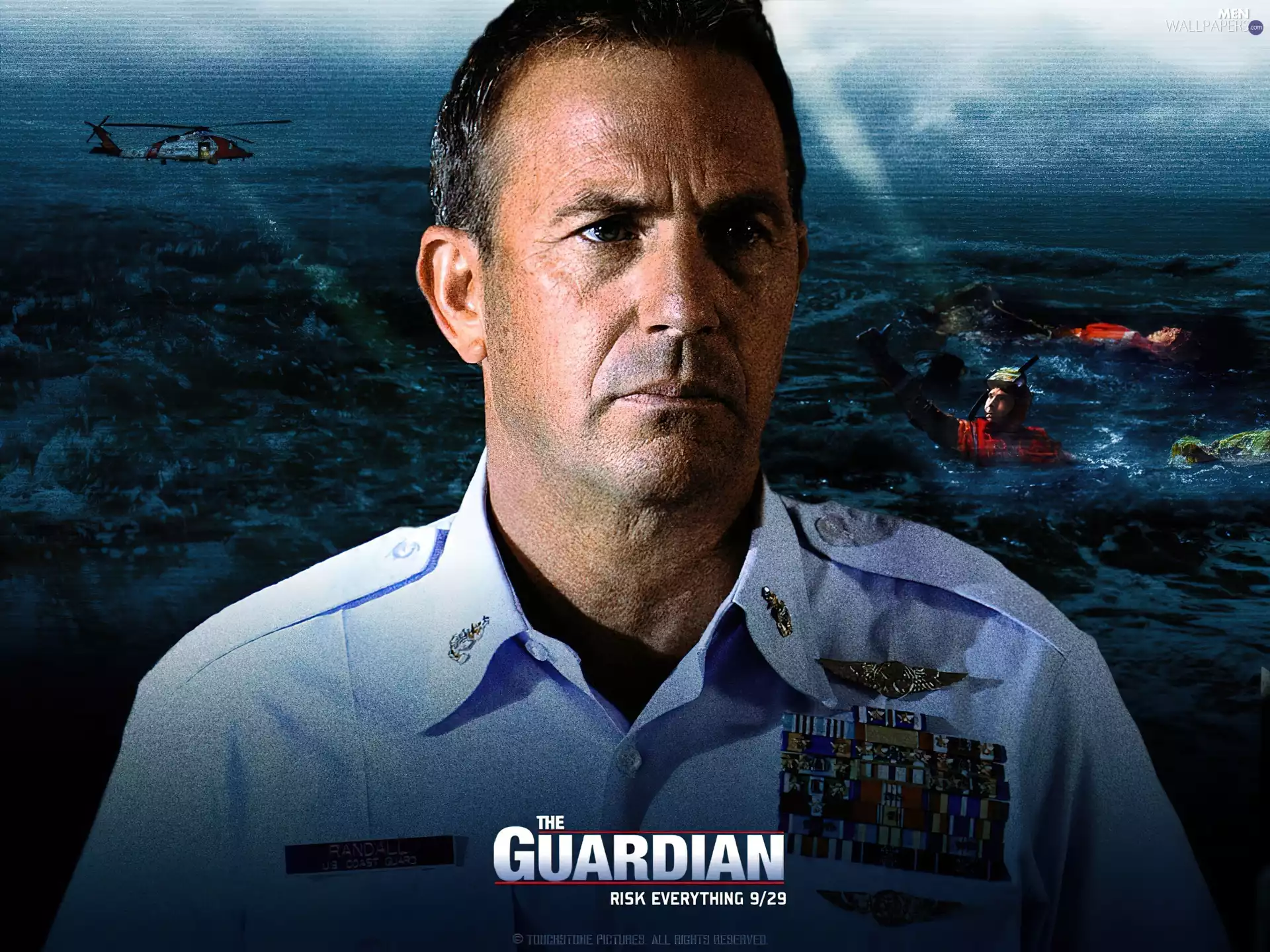 rescuers, water, Kevin Costner, uniform, The Guardian