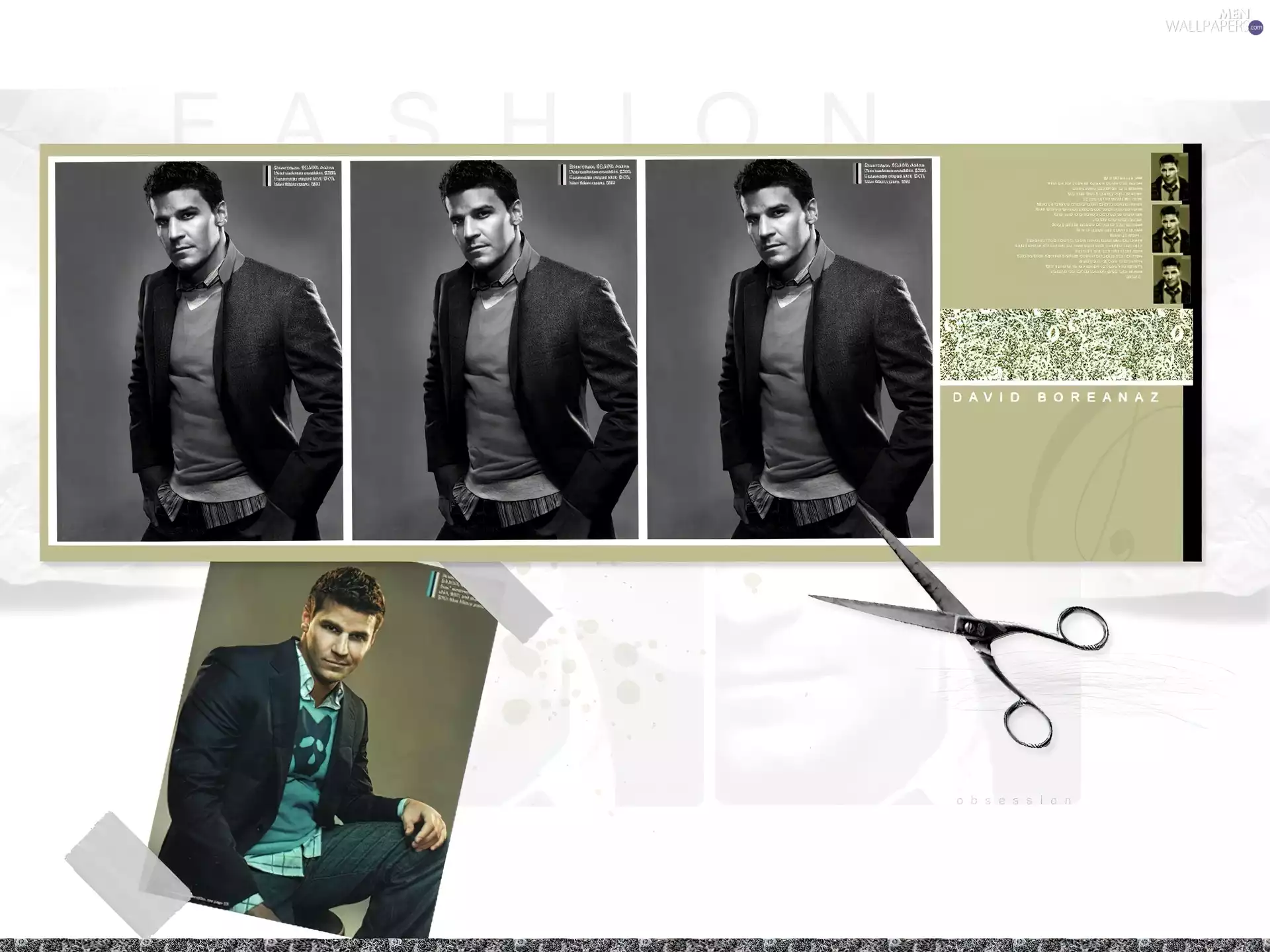 scissors, David Boreanaz, gray dress