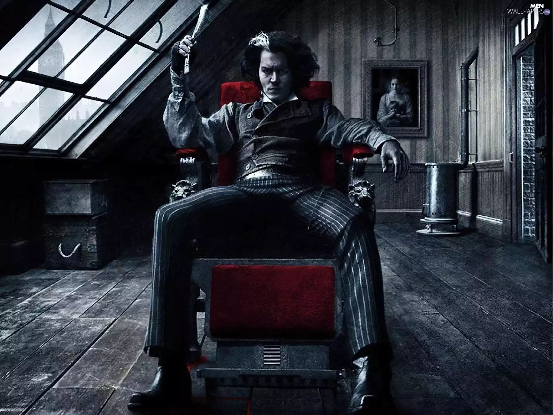 attic, Sweeney Todd, sitting, Armchair, Room, Johnny Depp