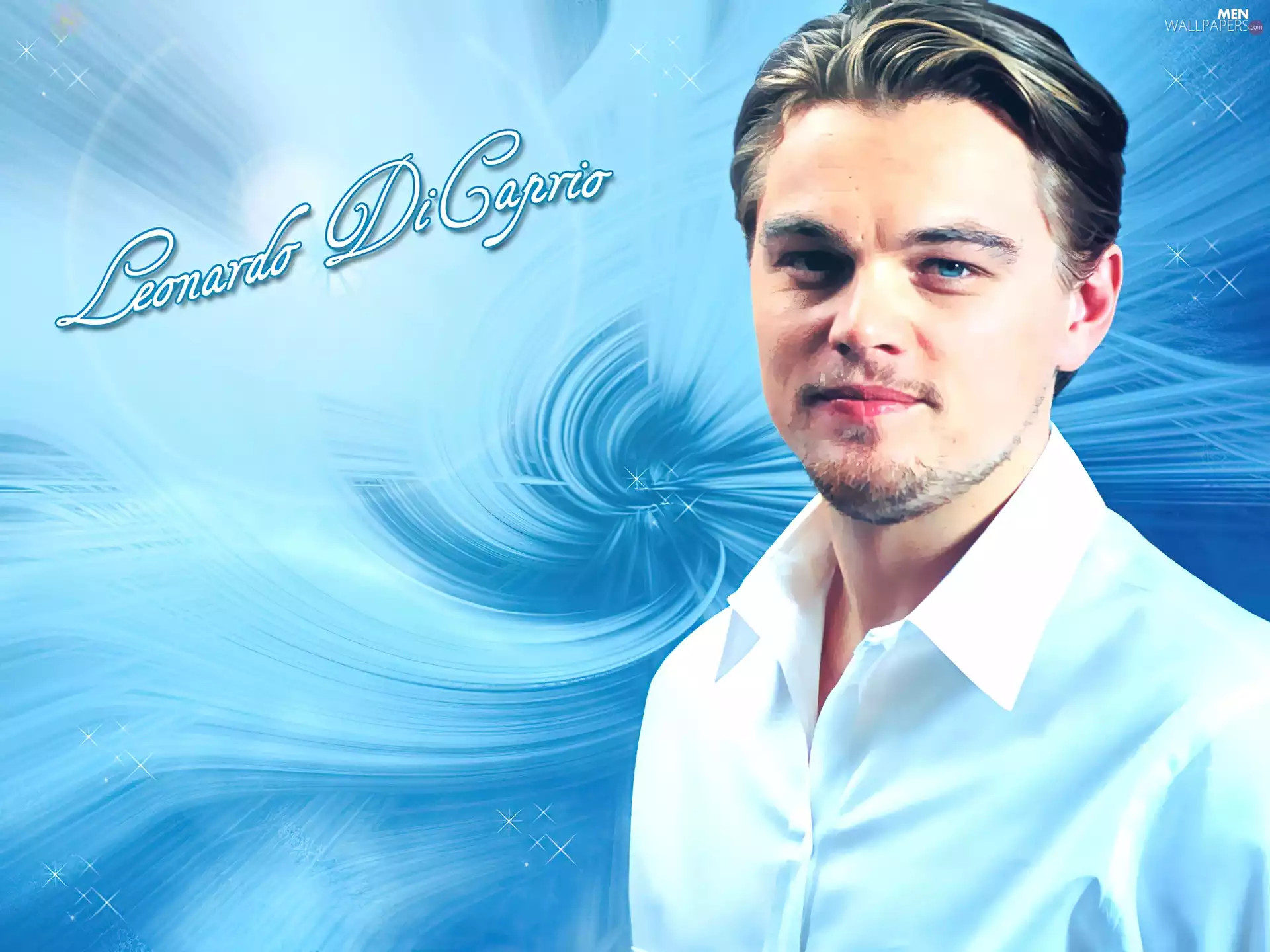 white shirt, Leonardo DiCaprio, Blue eyes