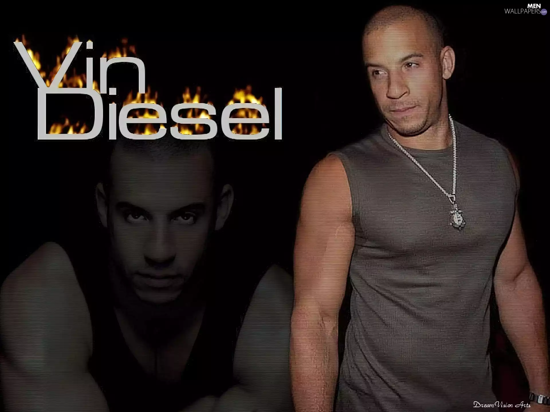 neck chain, Vin Diesel, gray shirt