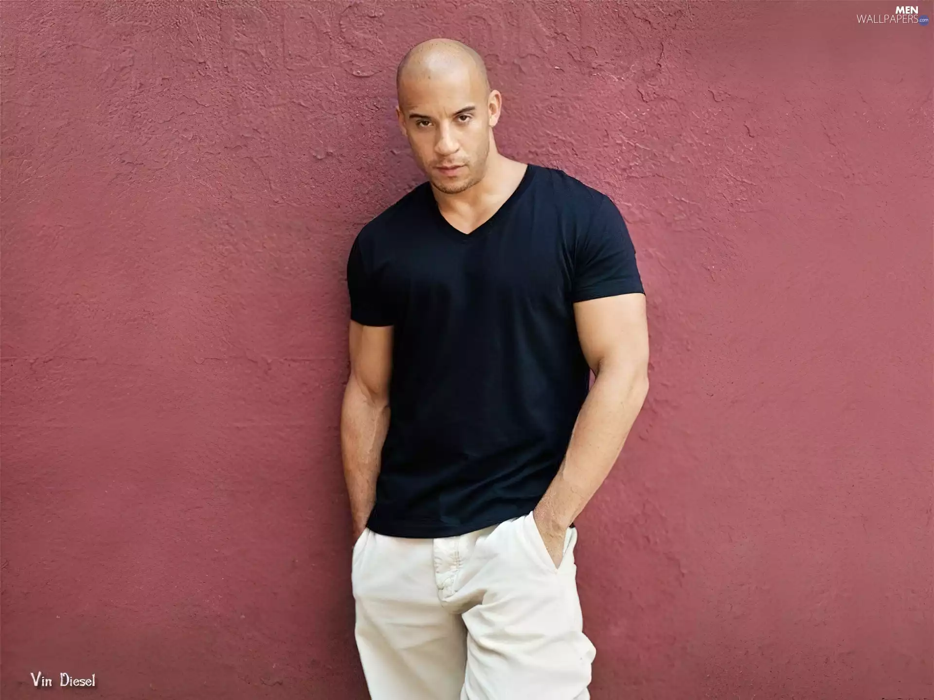 White pants, Vin Diesel, black t-shirt