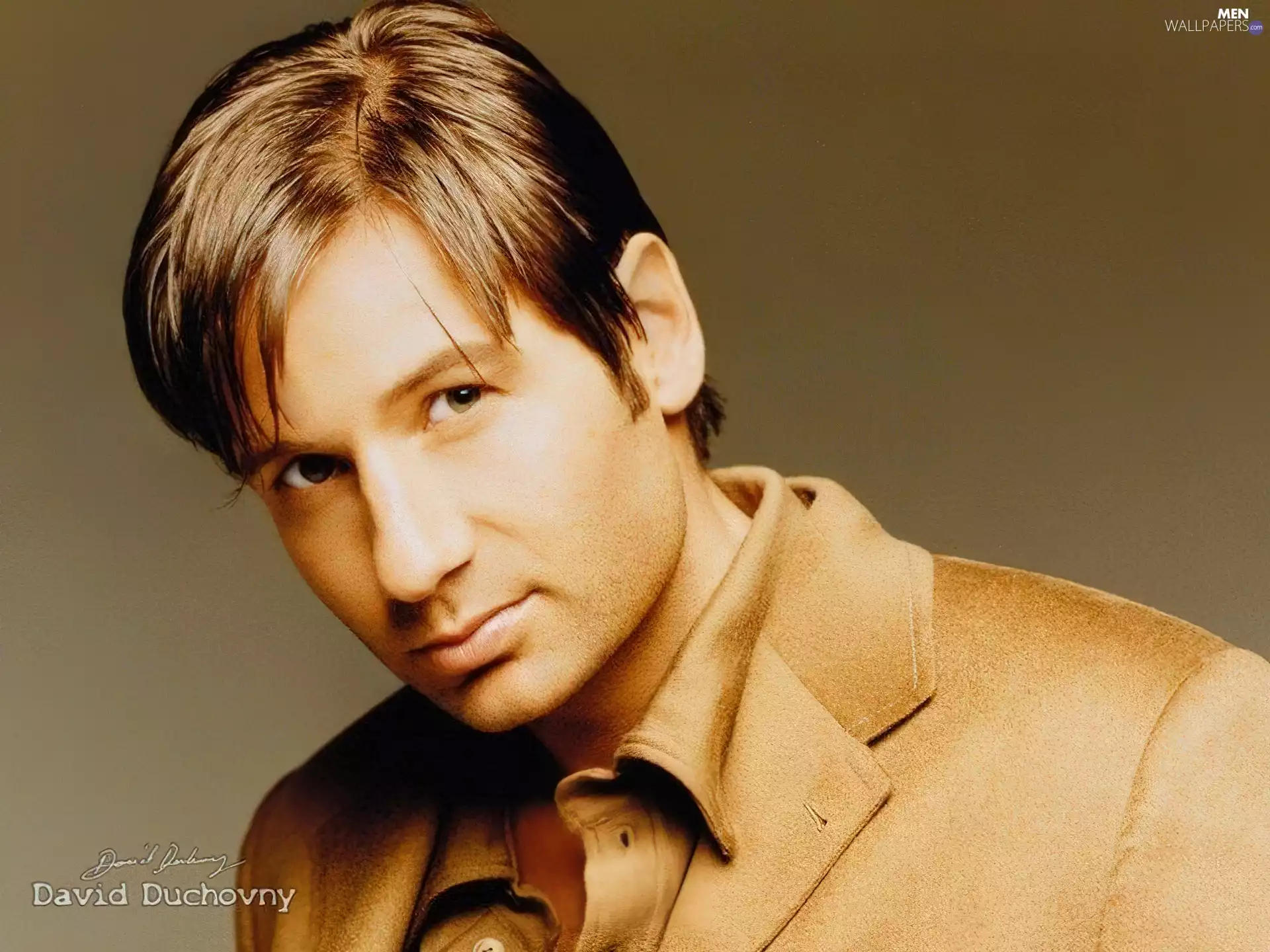 David Duchovny, brown dress