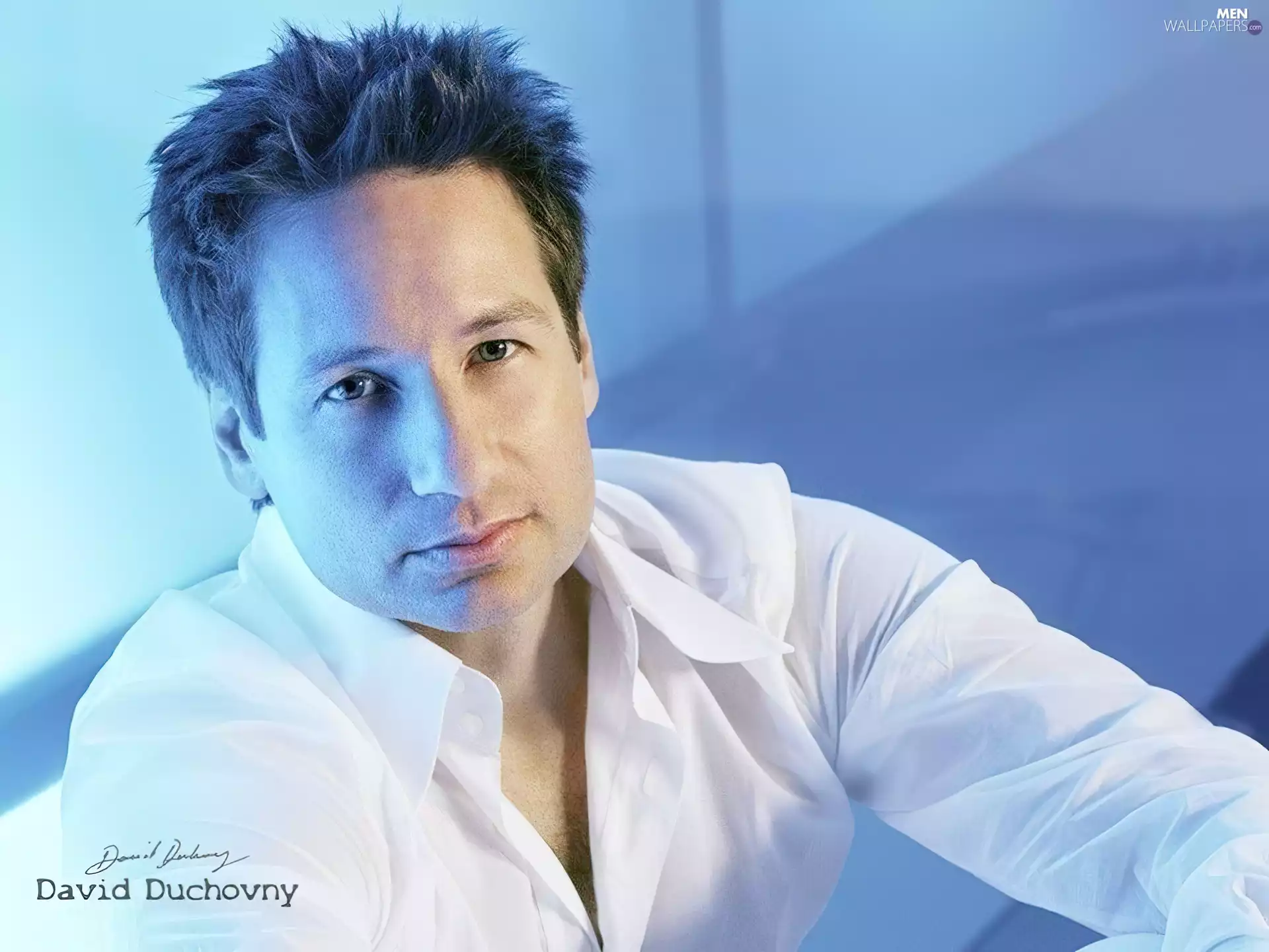 dark hair, David Duchovny, white shirt