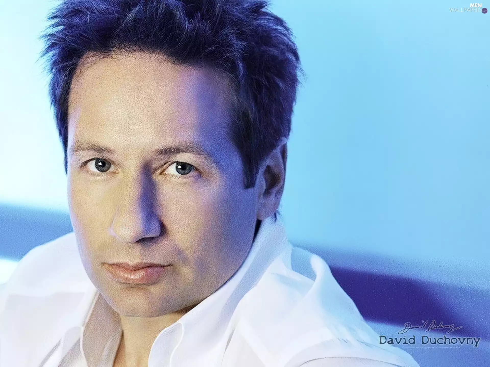 dark hair, David Duchovny, white shirt