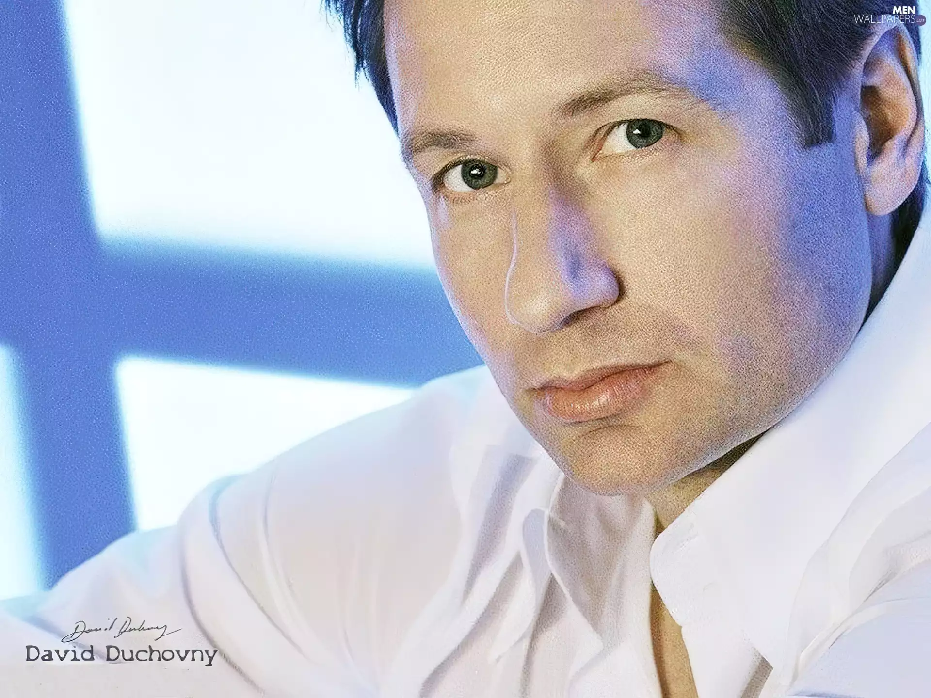 Green eyes, David Duchovny, white shirt
