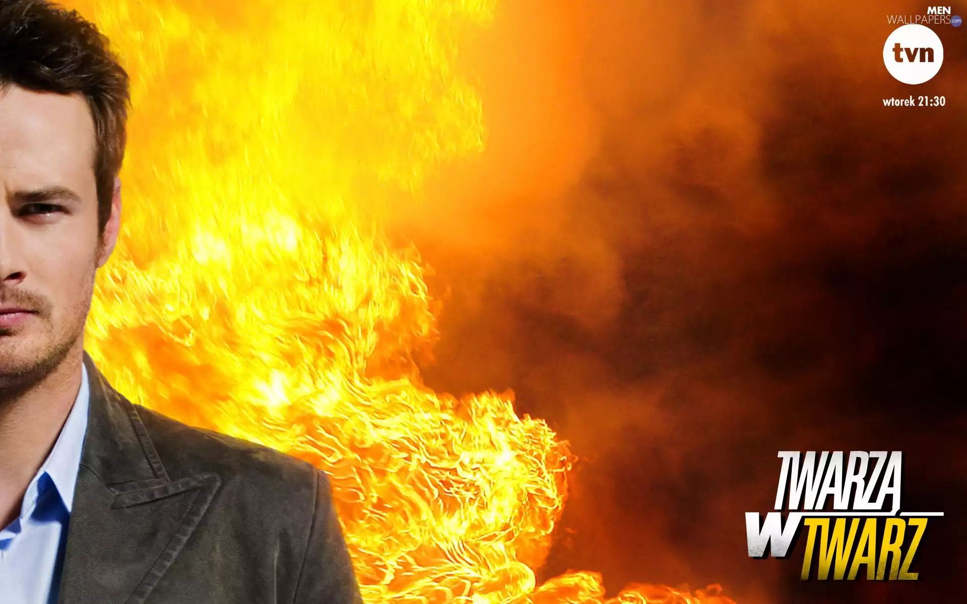 Flames, fire, actor, Paweł Małaszyński, Face to face