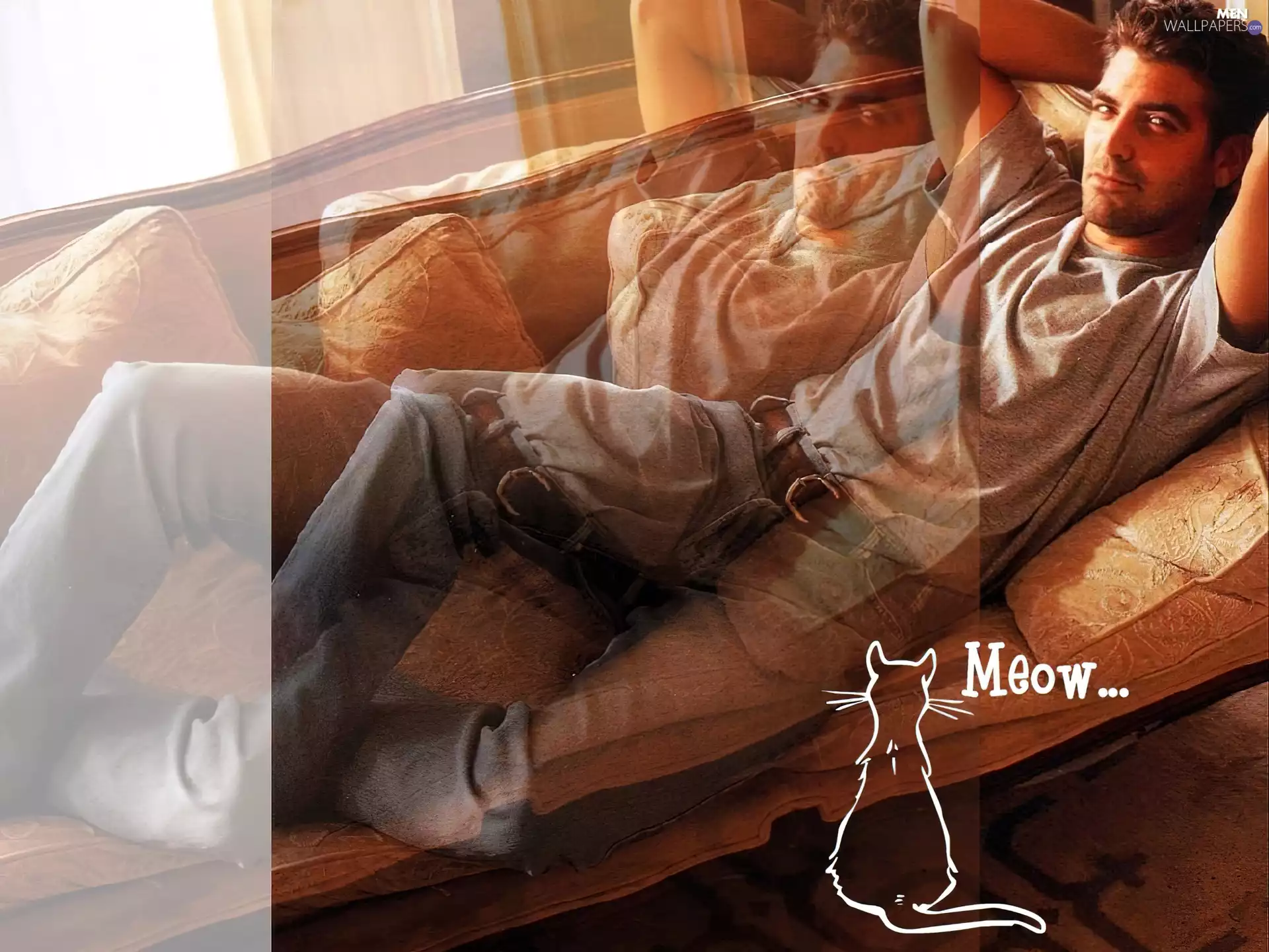 jeans, George Clooney, gray shirt