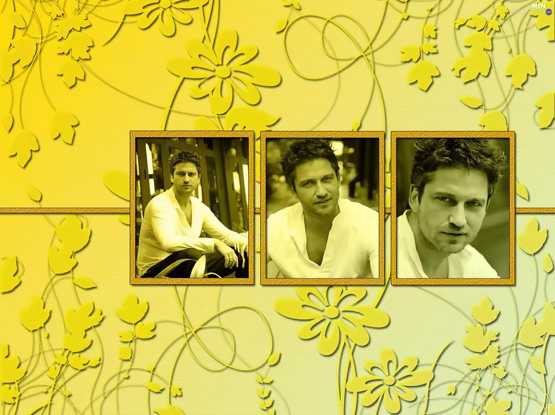 Flowers, Gerard Butler, white shirt