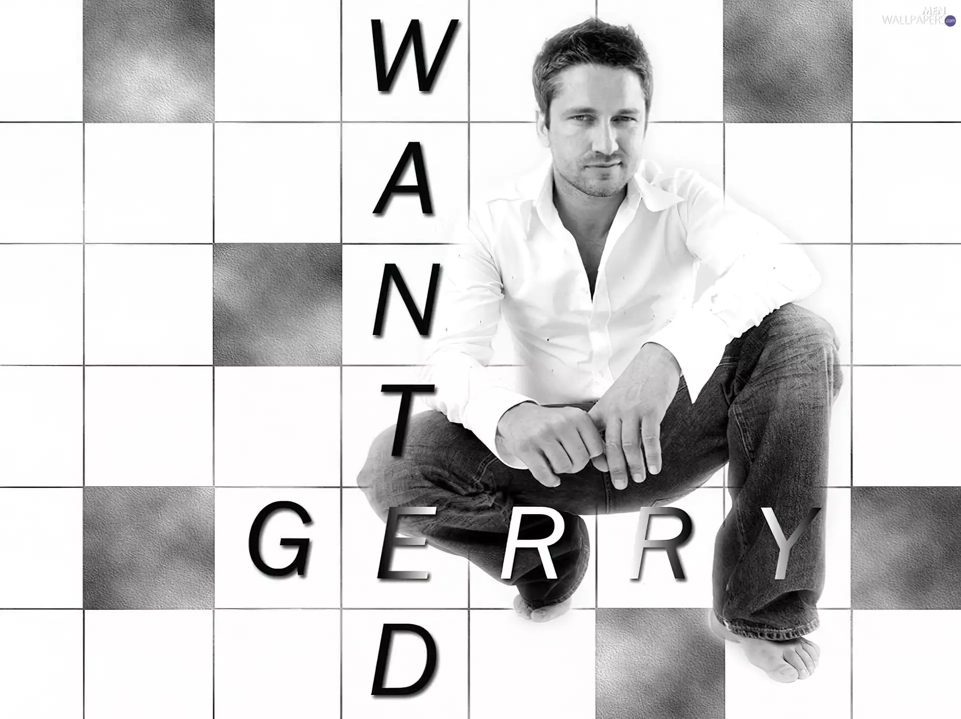 jeans, Gerard Butler, white shirt