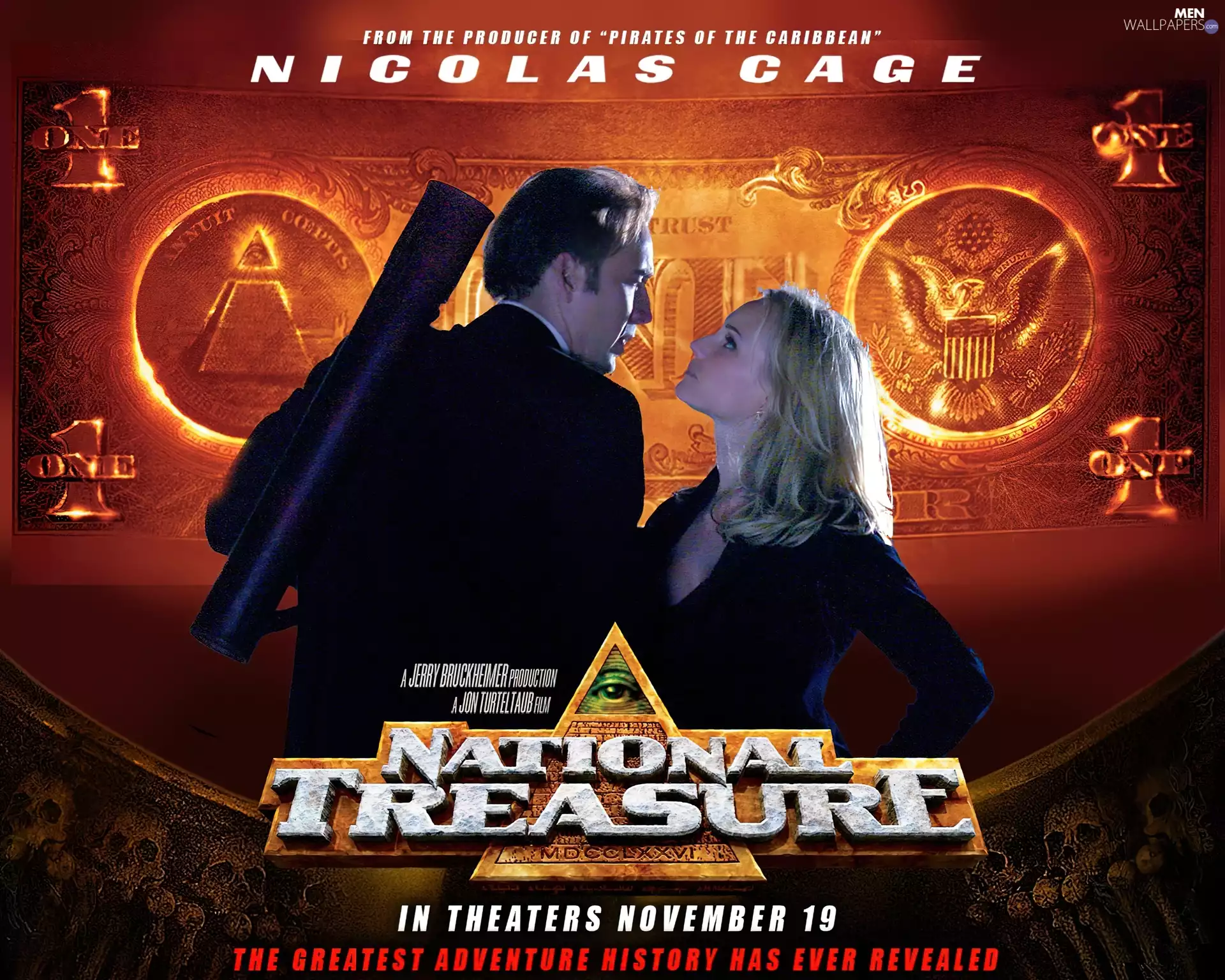 Golden, note, Nicolas Cage, Diane Kruger, National Treasure 1