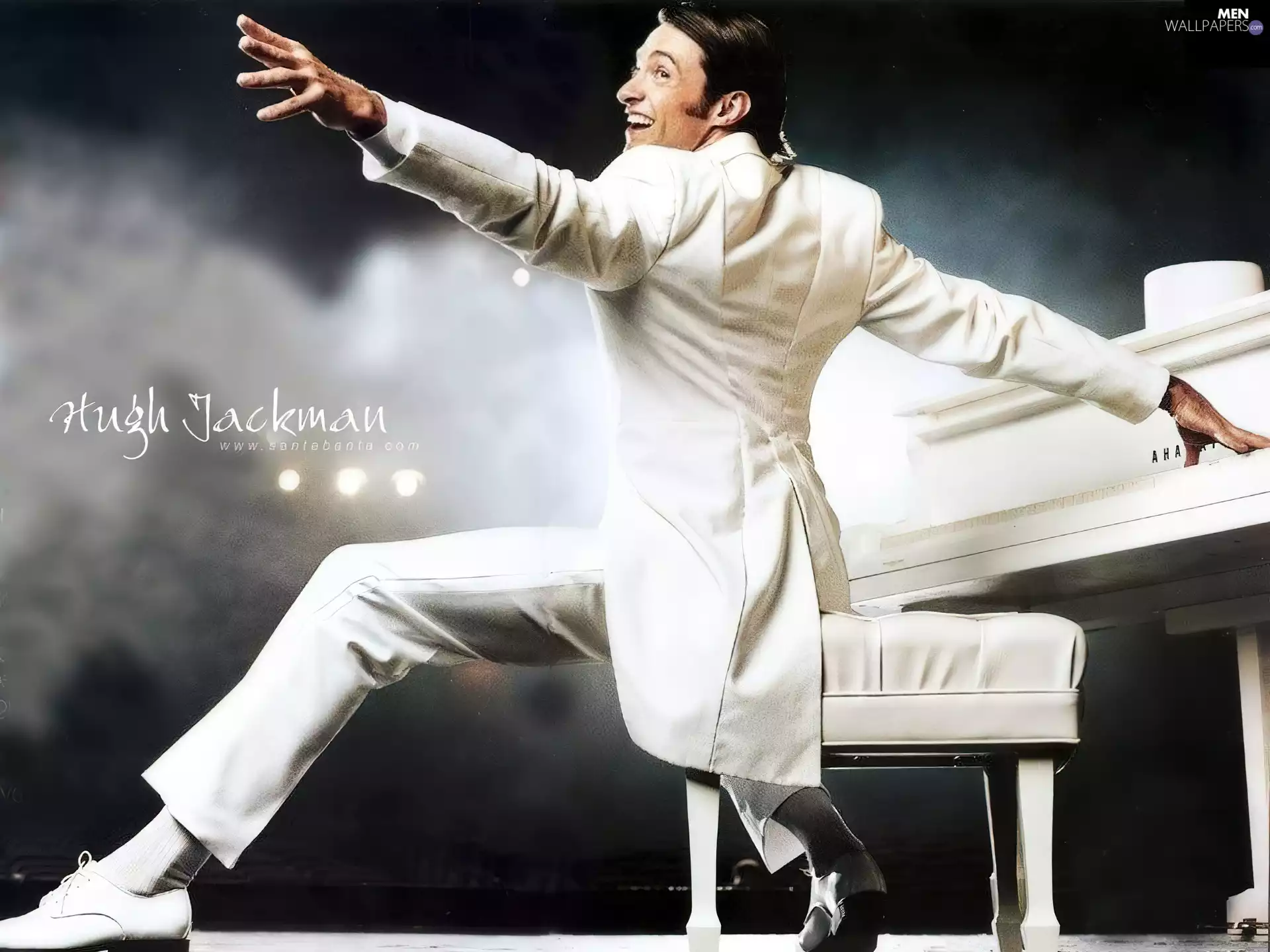 Piano, Hugh Jackman, White suit