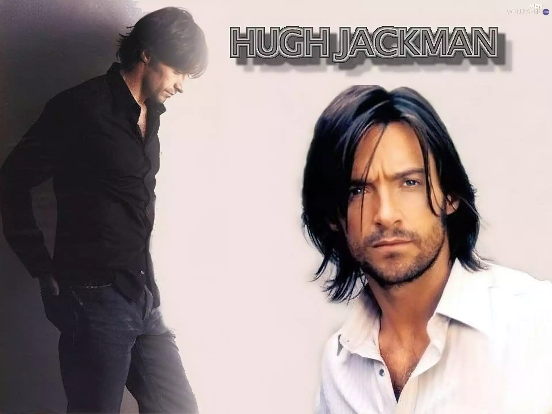 long hair, Hugh Jackman, white shirt