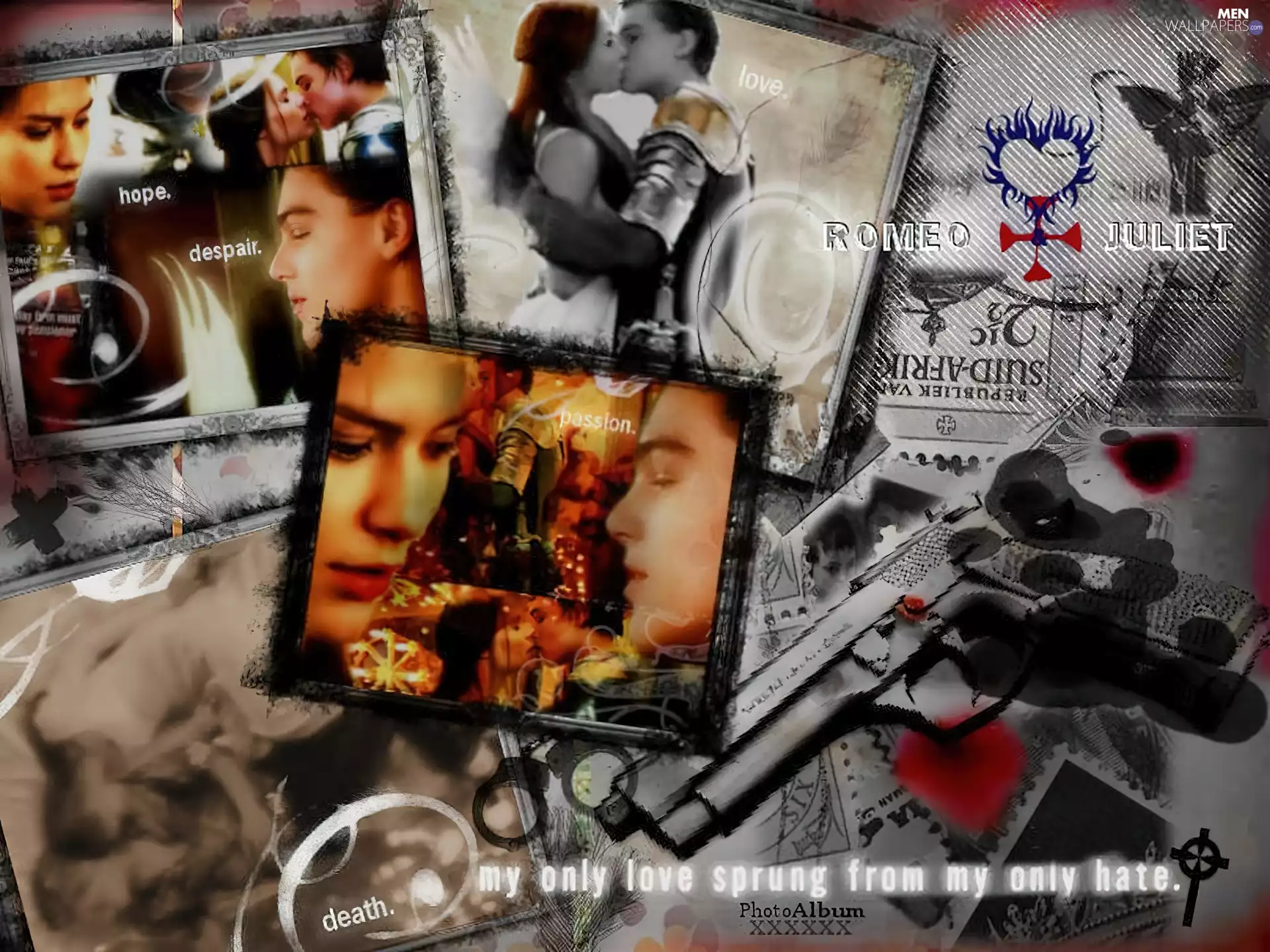 photos, kiss, gun, Leonardo DiCaprio, Romeo And Juliet