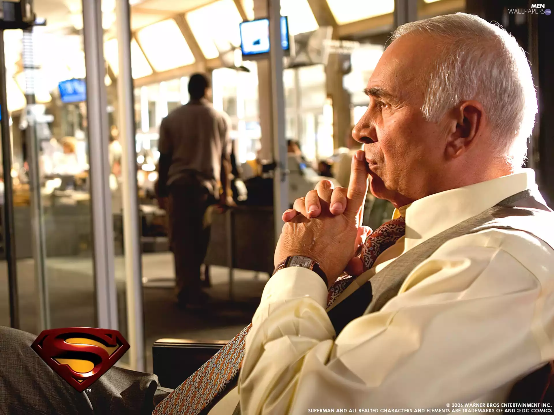 thoughts, Tie, Frank Langella, sitting, Superman Returns