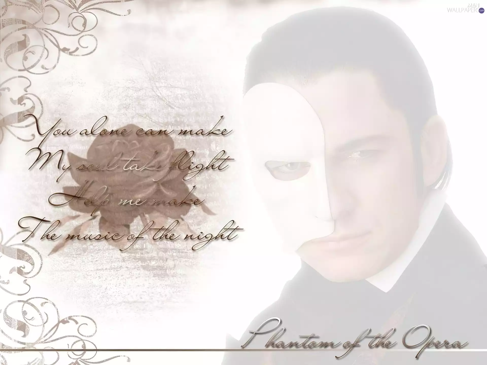 Mask, text, Gerard Butler, White, Phantom Of The Opera