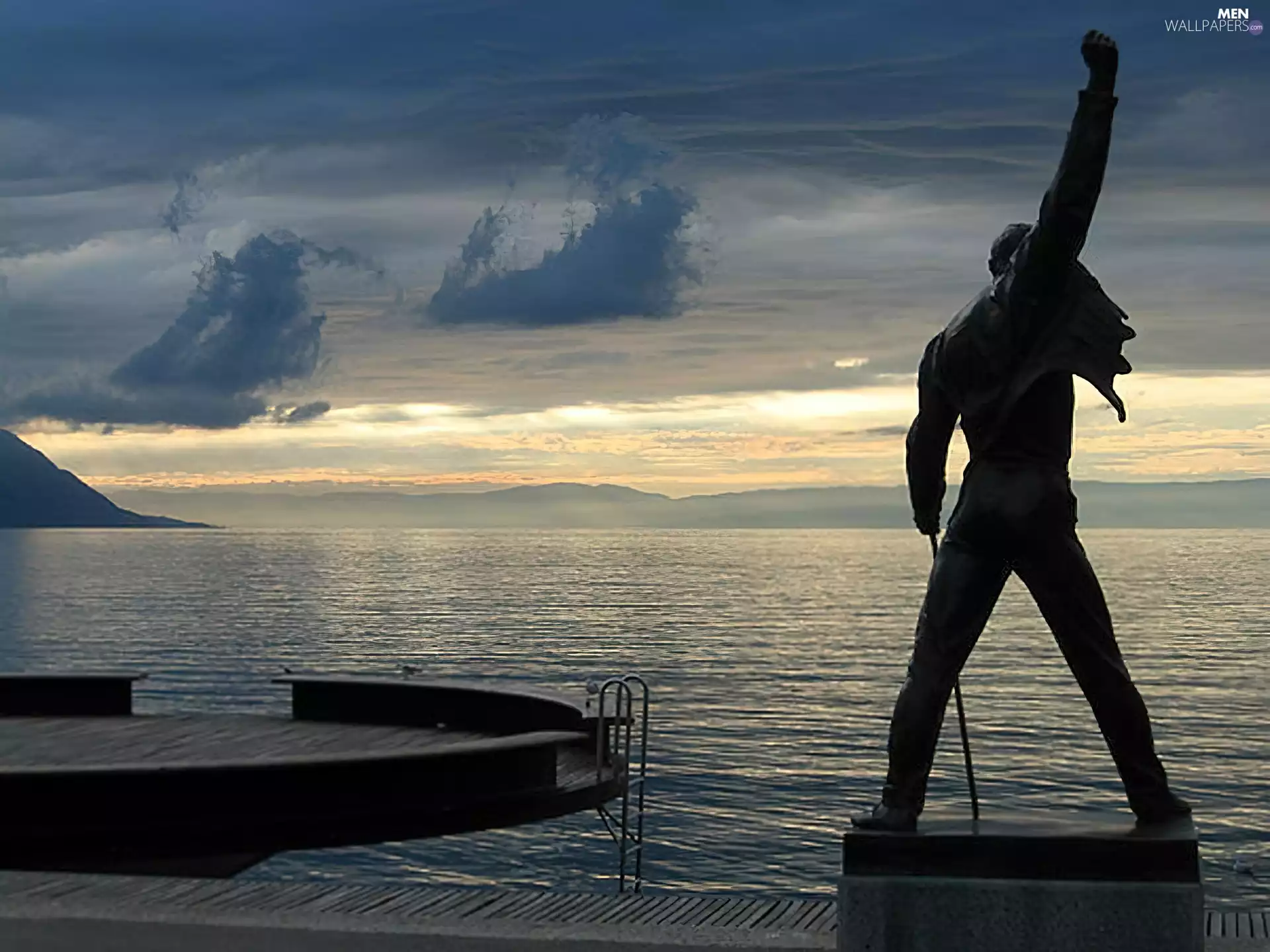 Freddie Mercury, dark, clouds, water