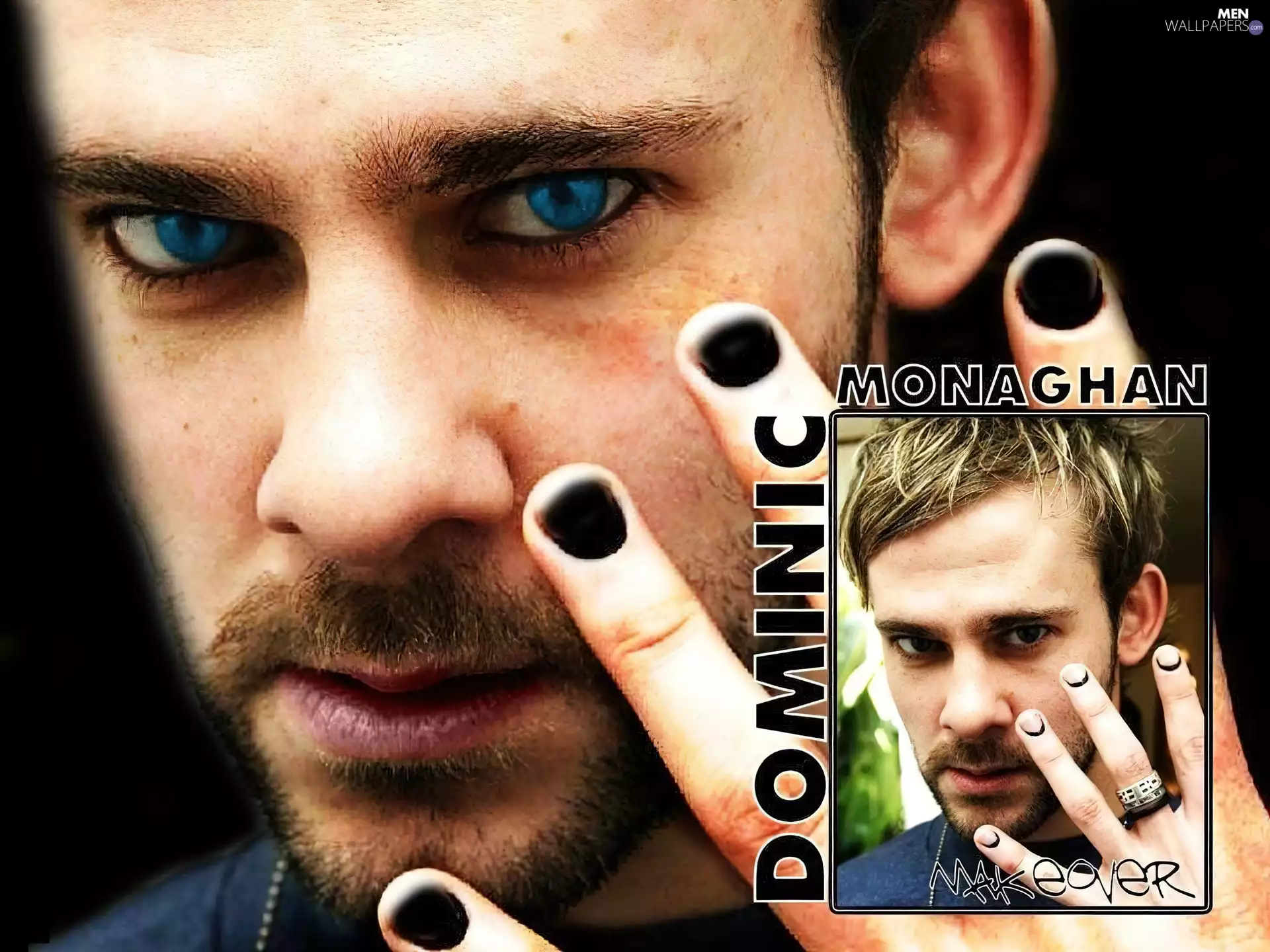 black nails, Dominic Monaghan, blue eyes