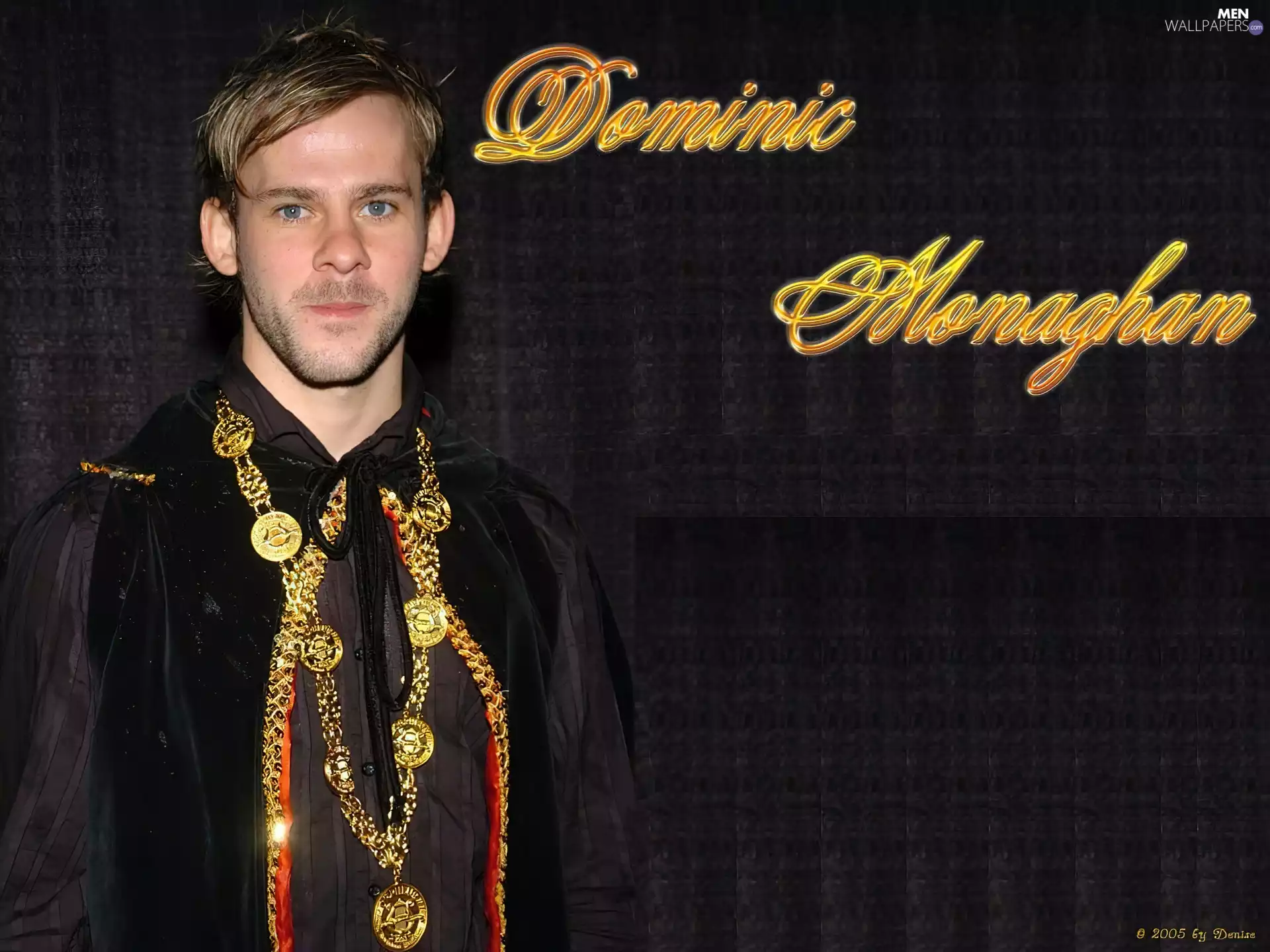 gold chain, Dominic Monaghan, dark suit