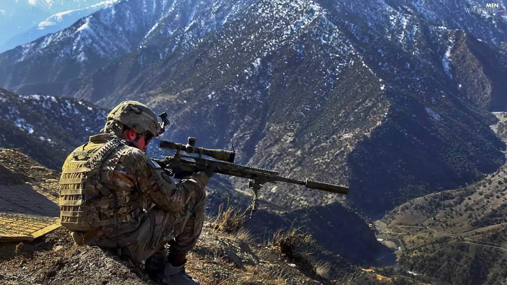 Mountains, soldier, Sniper