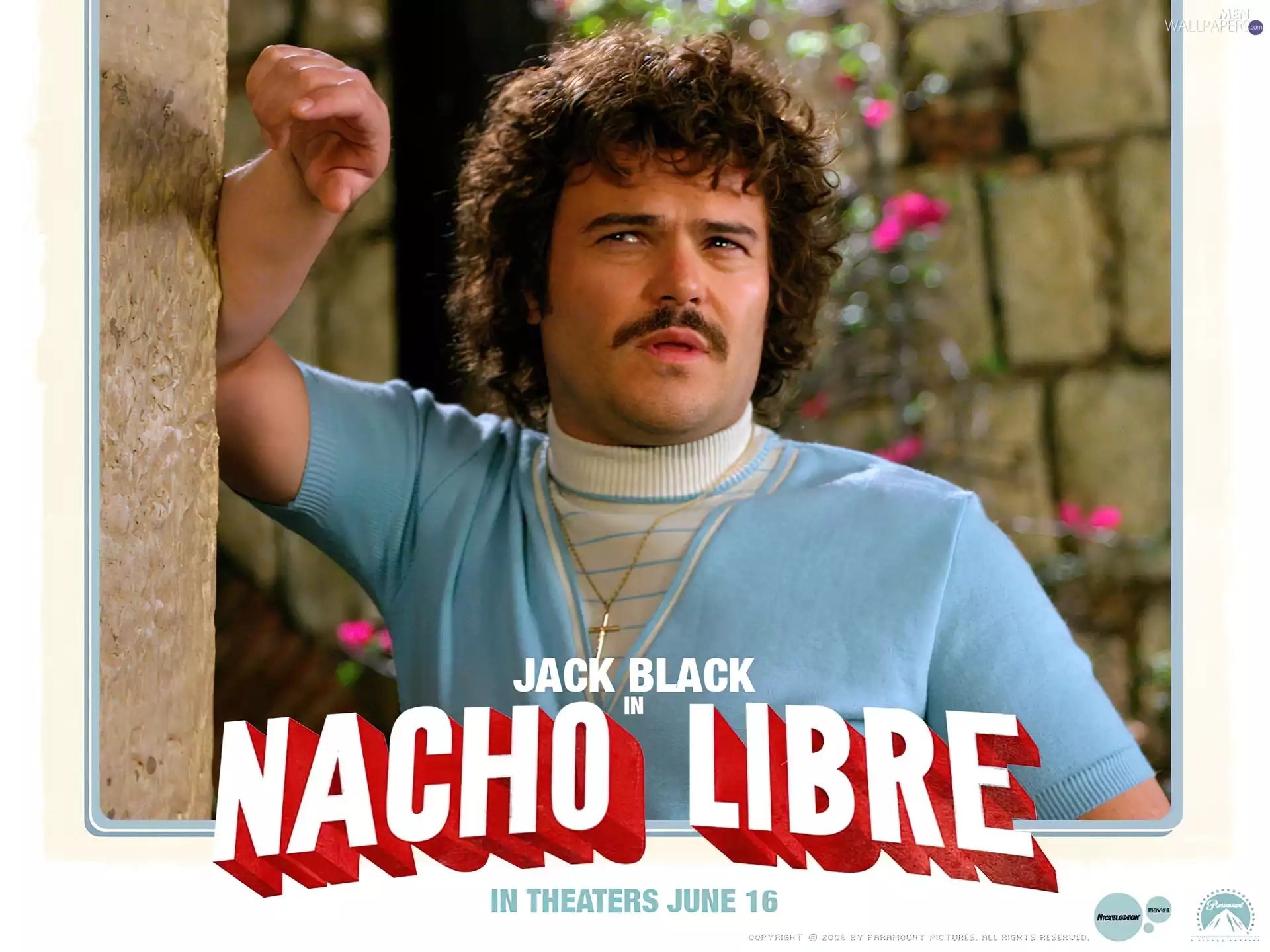 Nacho Libre, wall, neck chain, Jack Black