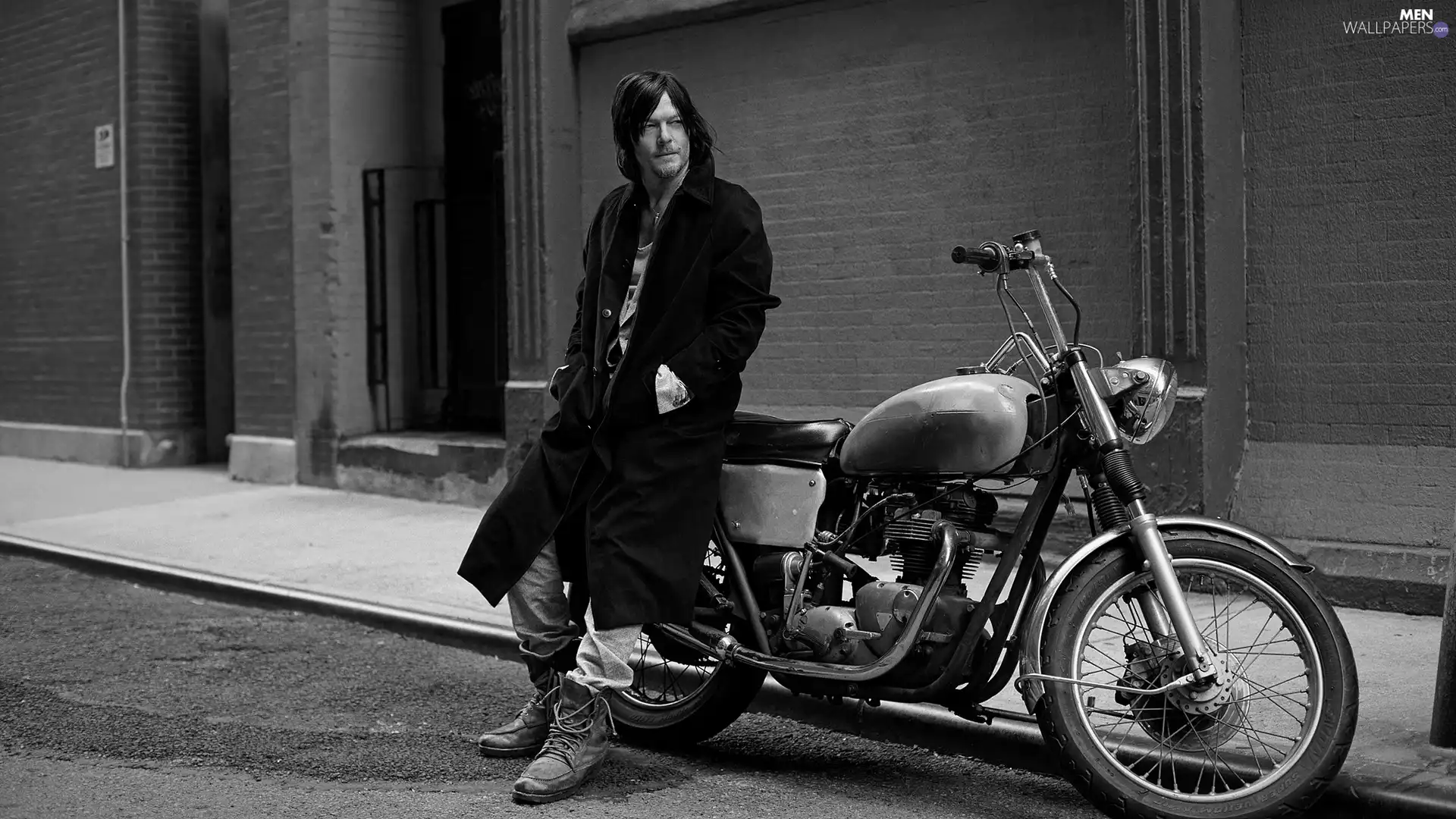 Black and white, Norman Reedus, motor-bike