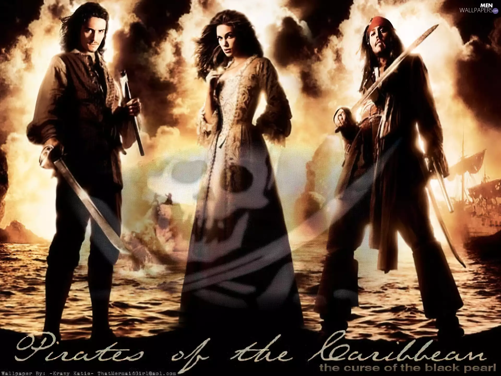 Orlando Bloom, Keira Knightley, Piraci Z Karaibów, Johnny Depp, explosion