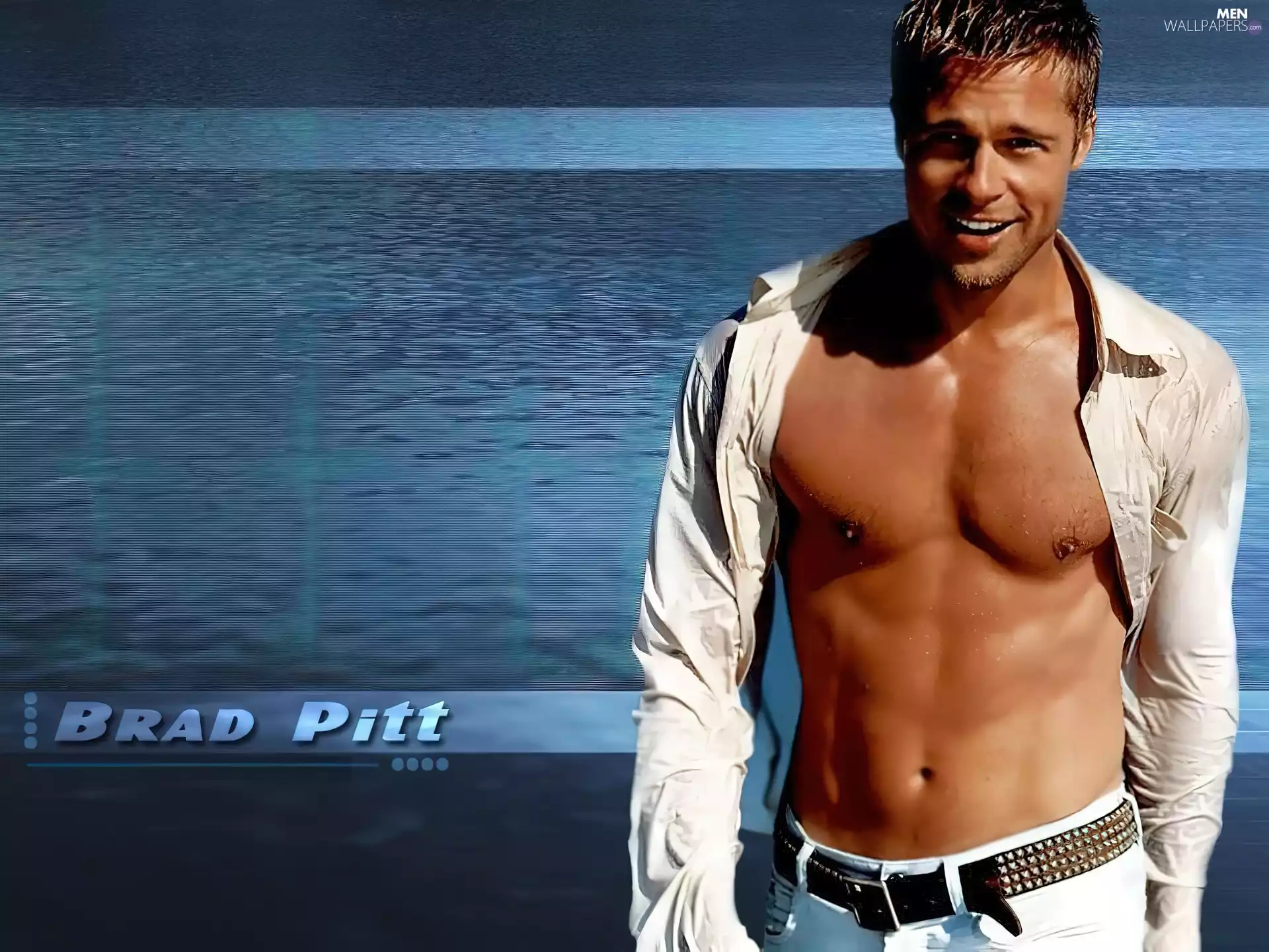 water, laughing, Brad Pitt