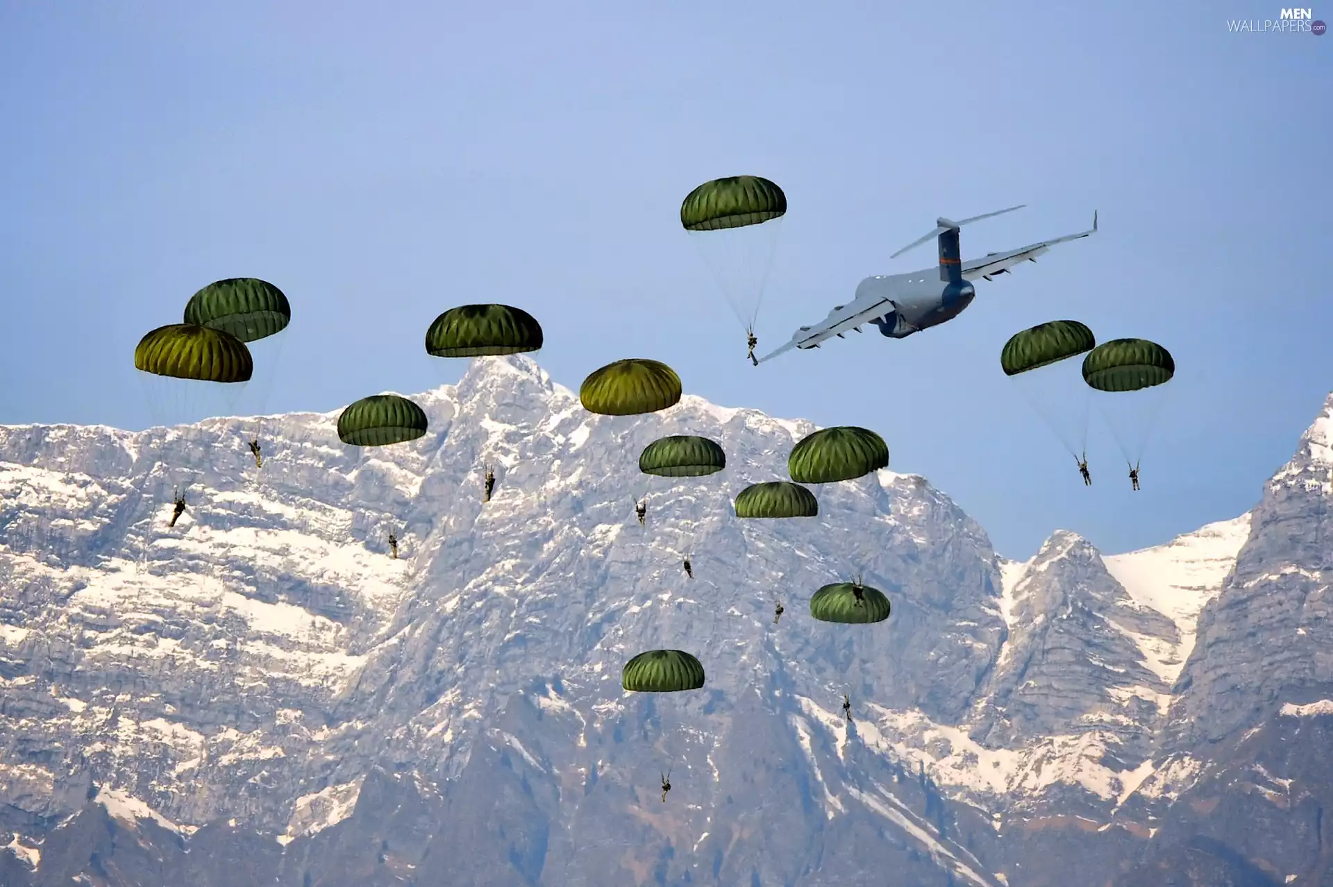 Landing troops, Mountains, plane