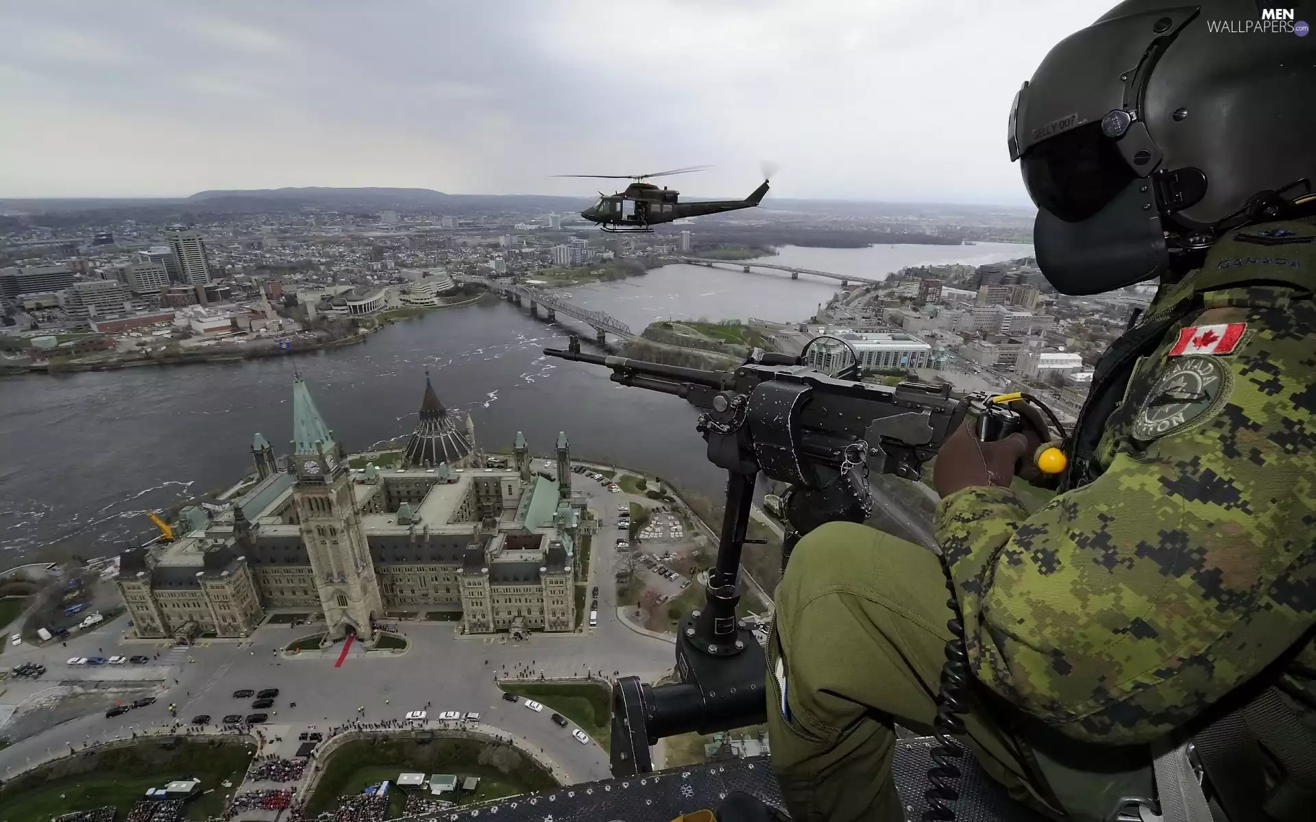 soldier, panorama, town, River