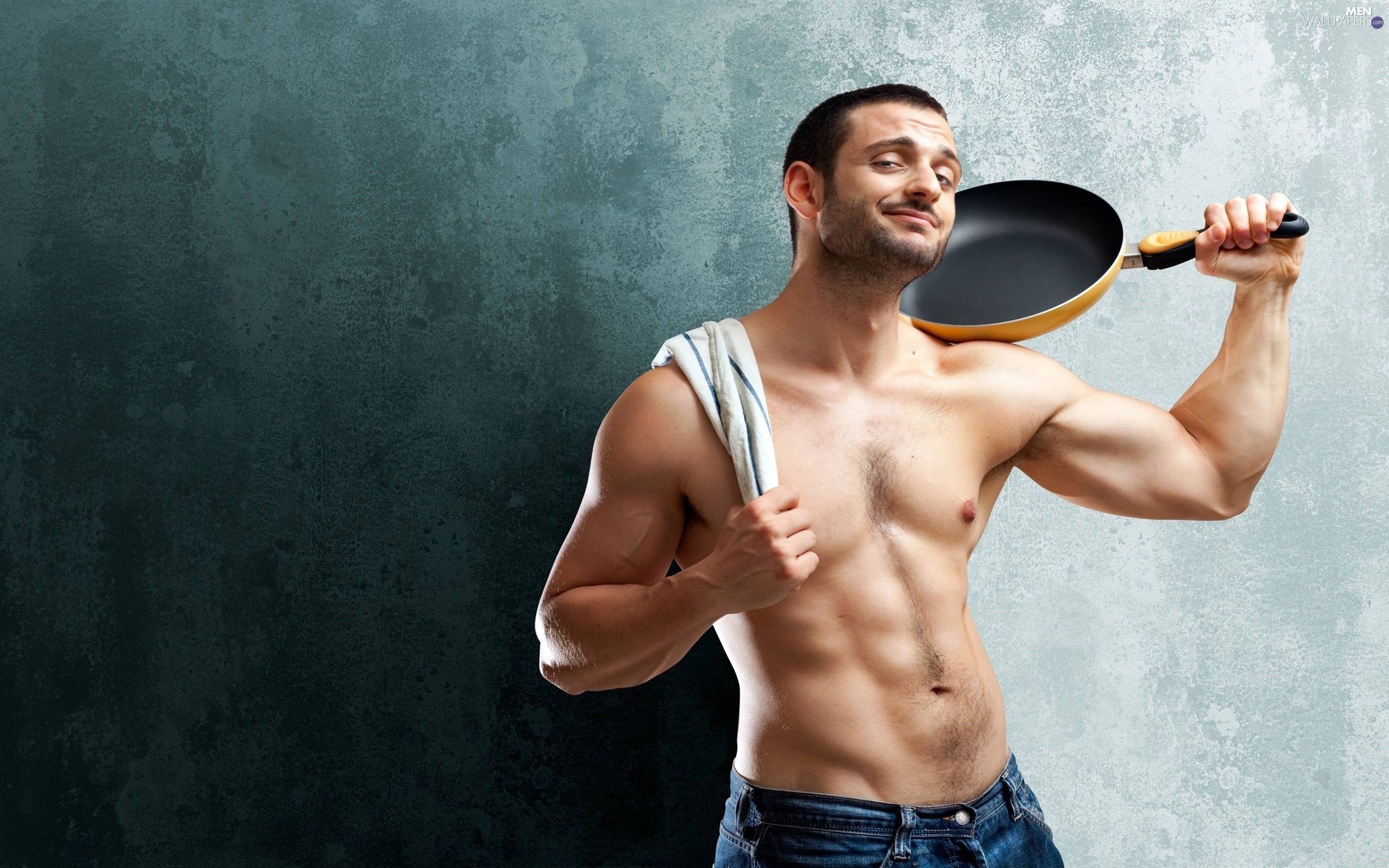 torso, frying pan, rubber, a man Men Wallpapers 2560x1600