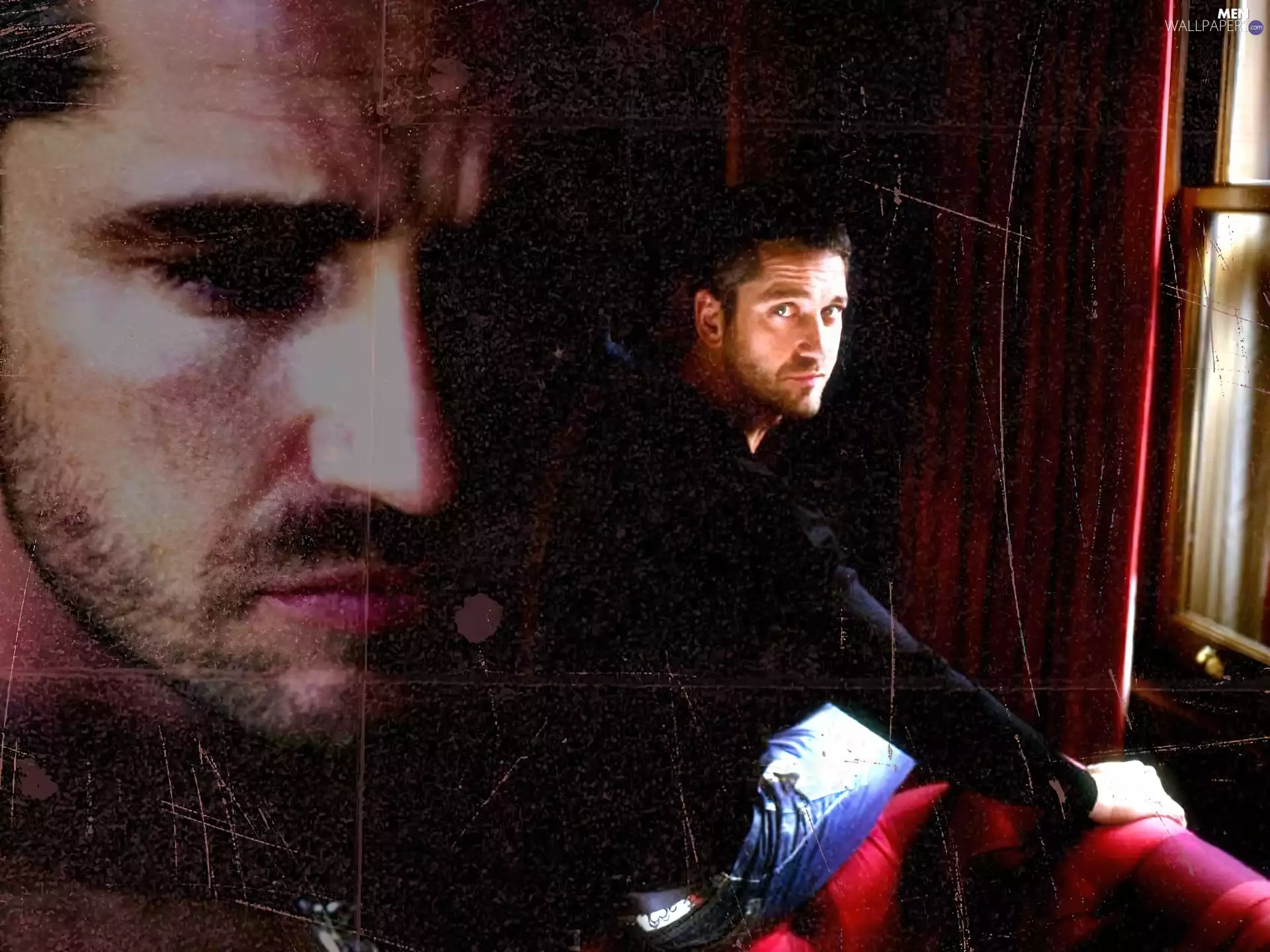 black shirt, Gerard Butler, face