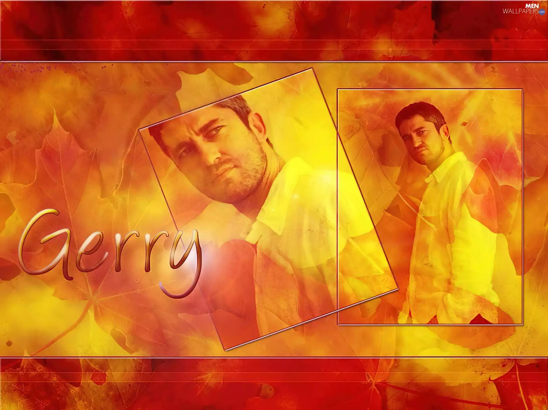 white shirt, Gerard Butler, leaves