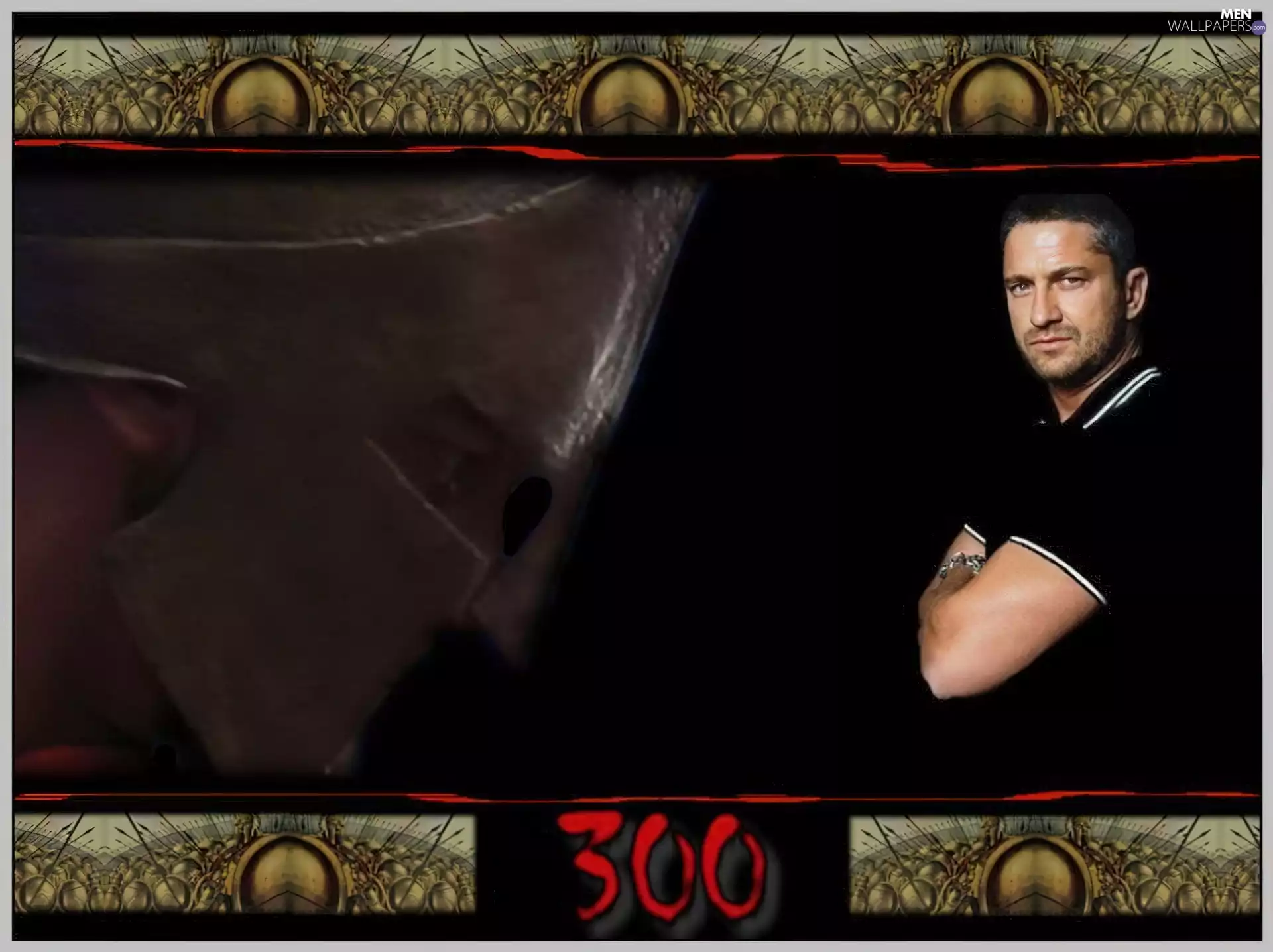 Black shirt, Gerard Butler, Mask