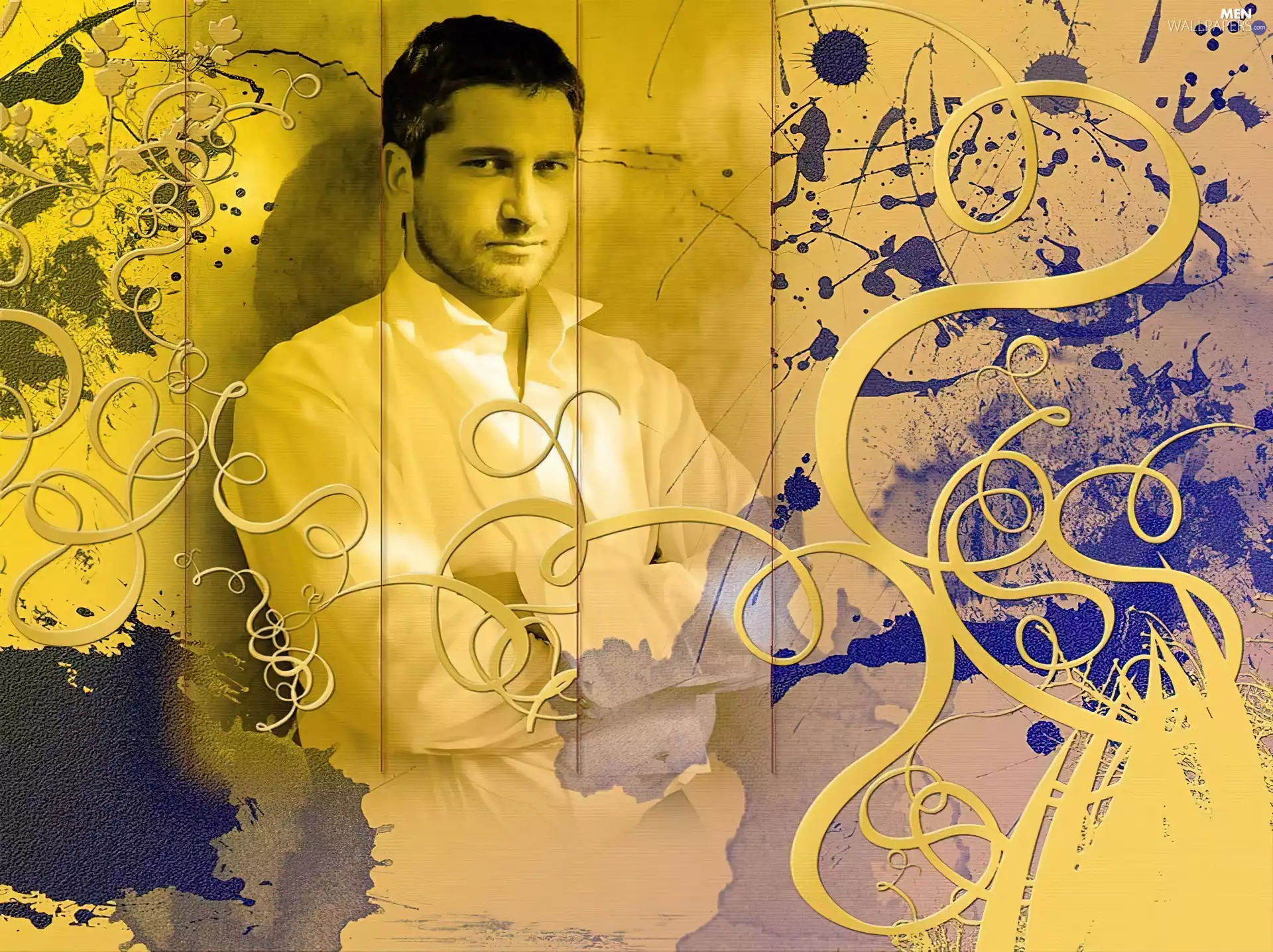 Gerard Butler, white shirt