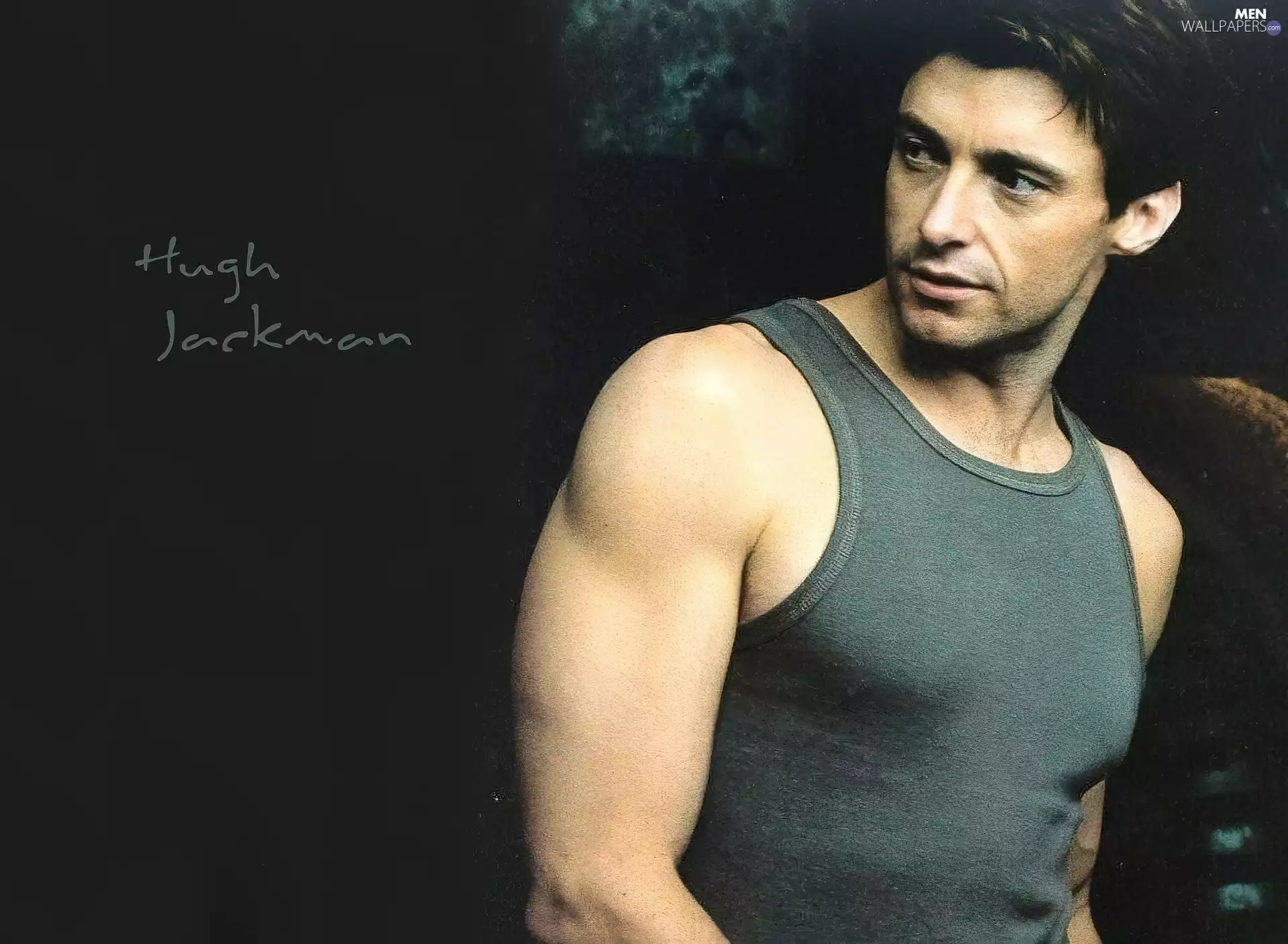 Hugh Jackman, gray shirt