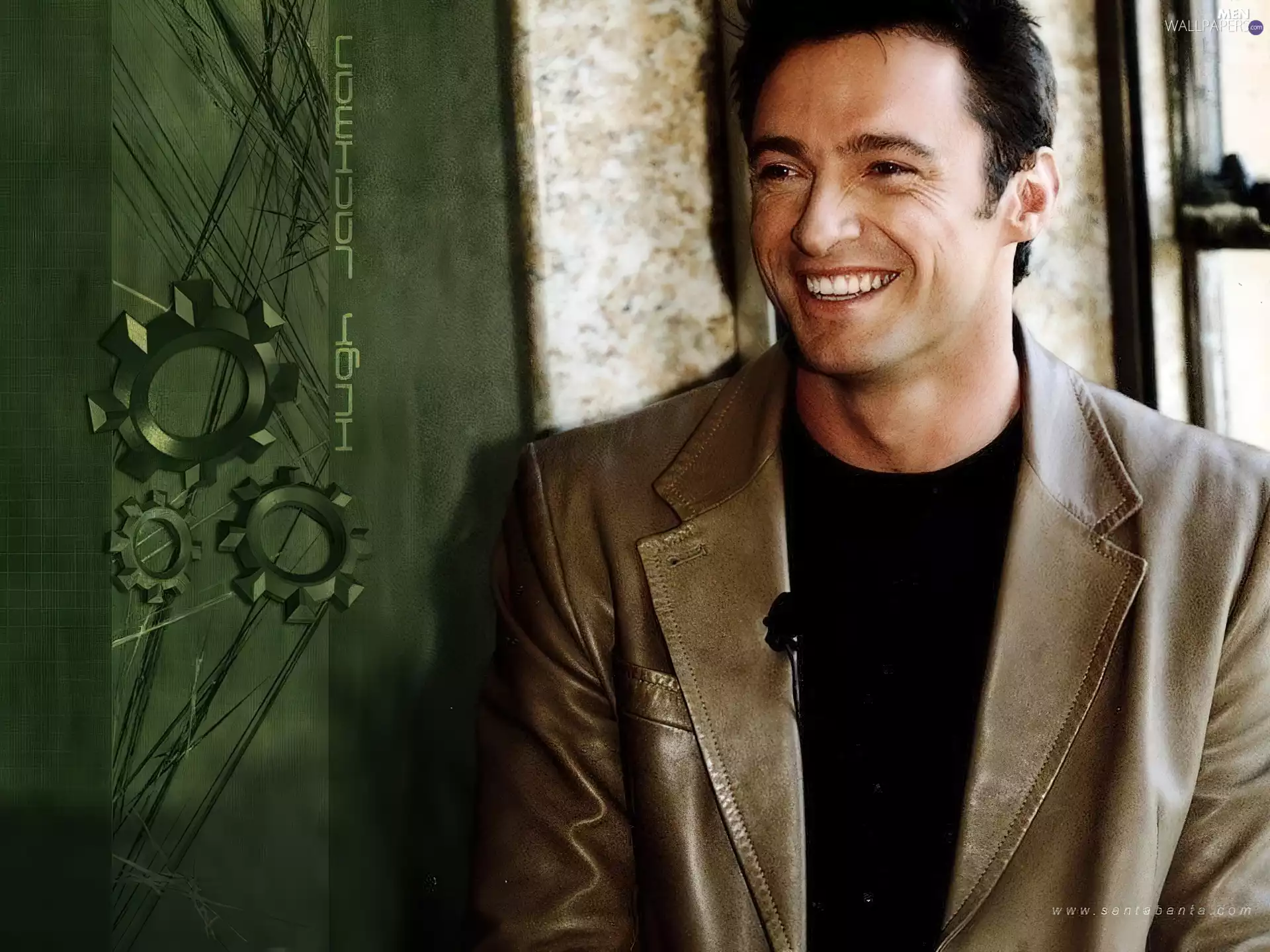 Black shirt, Hugh Jackman, Smile