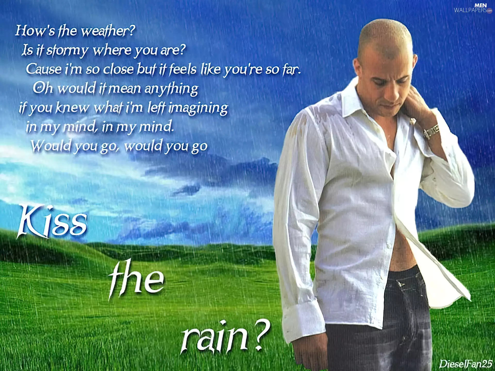 white shirt, Vin Diesel, text