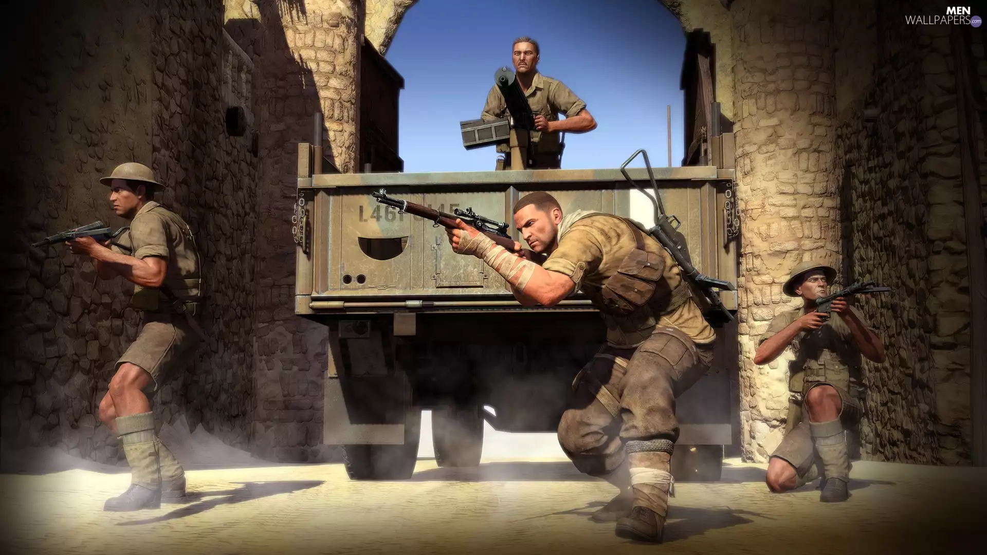 game, soldiers, lorry, Sniper Elite 3: Afrika