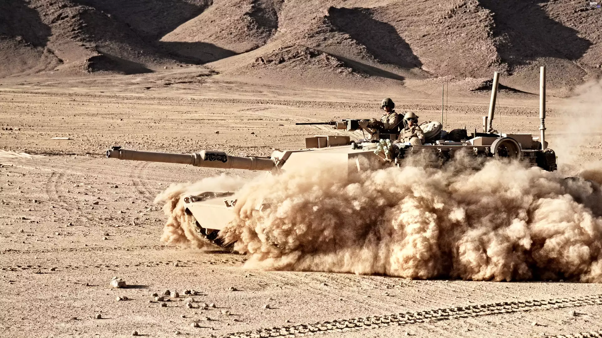 tank, soldiers, Desert, M1A1 Abrams