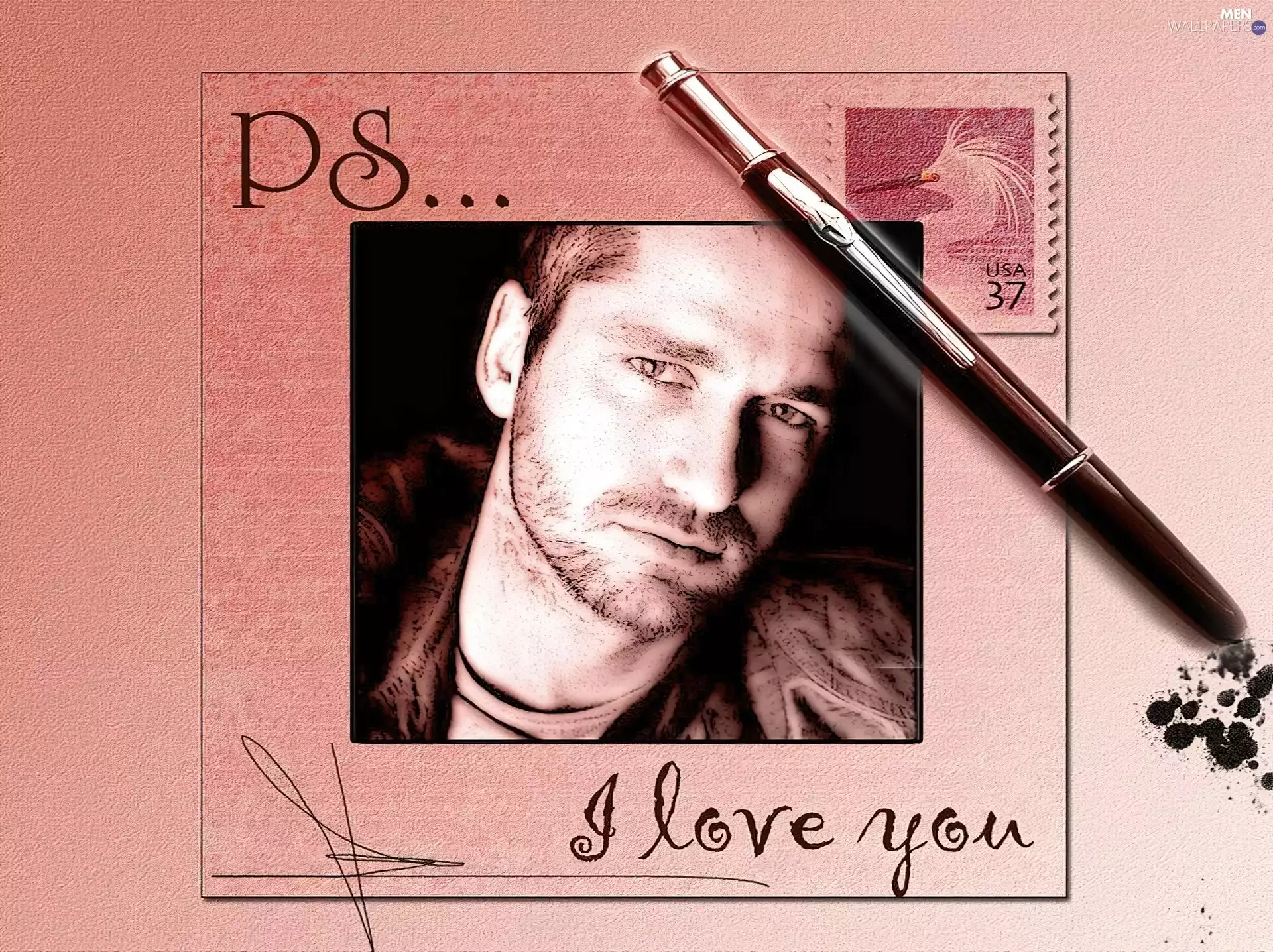 pen, Gerard Butler, stamp