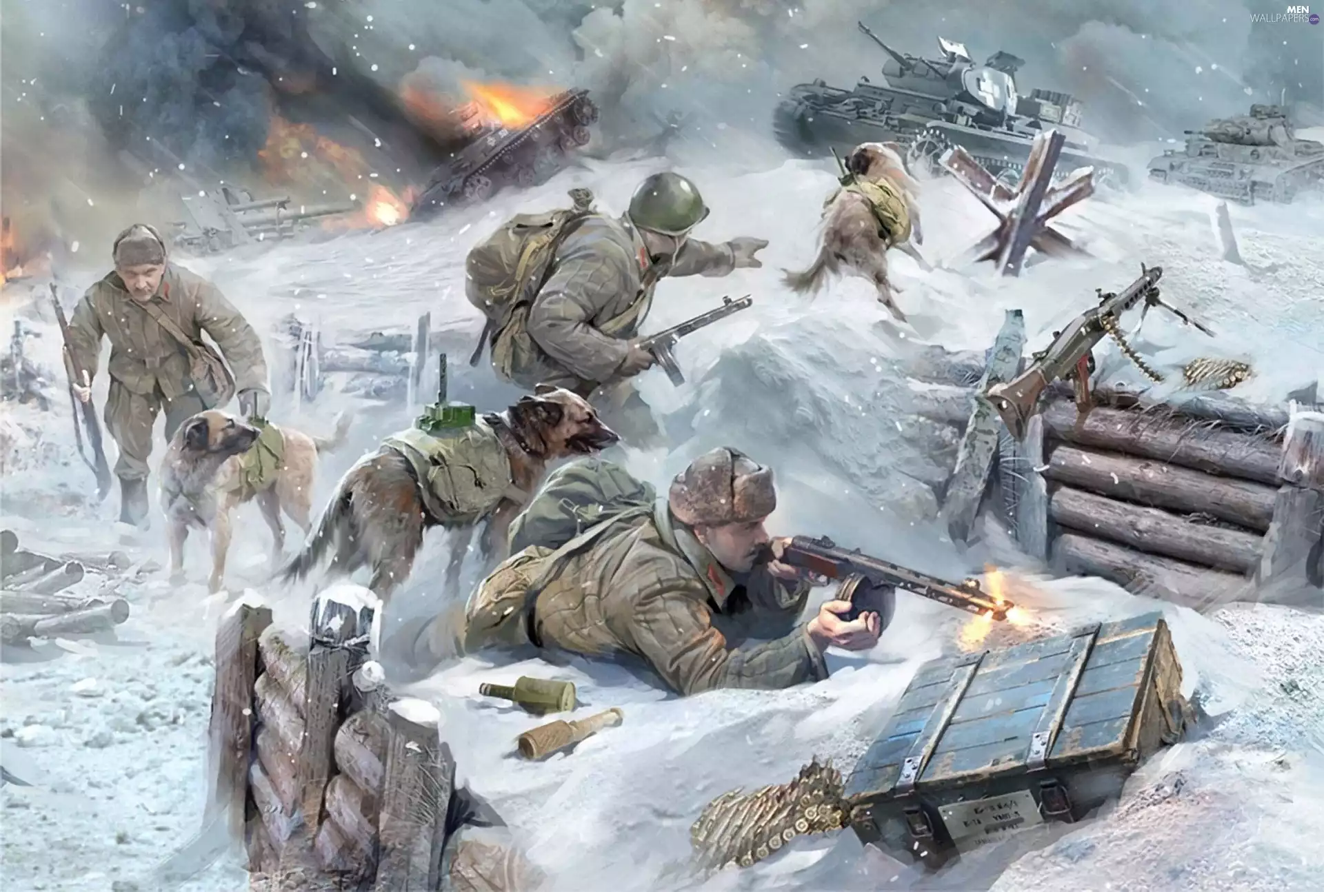 Fight, Big Fire, tanks, Weapons, soldiers